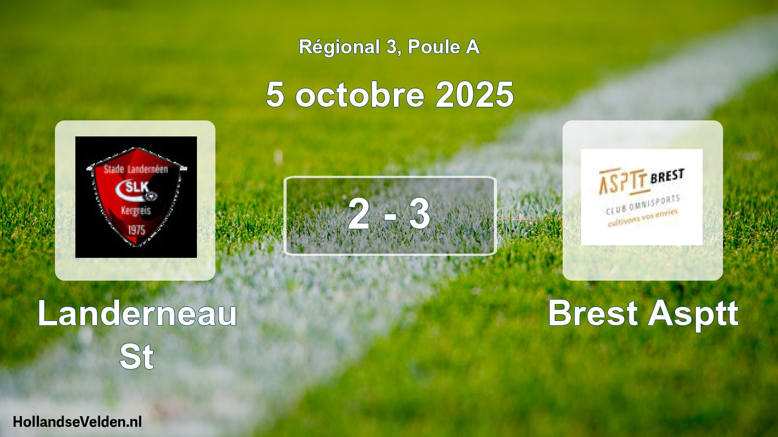Gespeelde wedstrijd: Landerneau St - Brest Asptt 2 - 3 (5 octobre 2025)