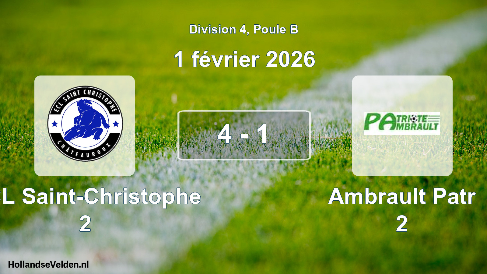 Gespeelde wedstrijd: ECL Saint-Christophe 2 - Ambrault Patr 2 4 - 1 (1 februari 2026)
