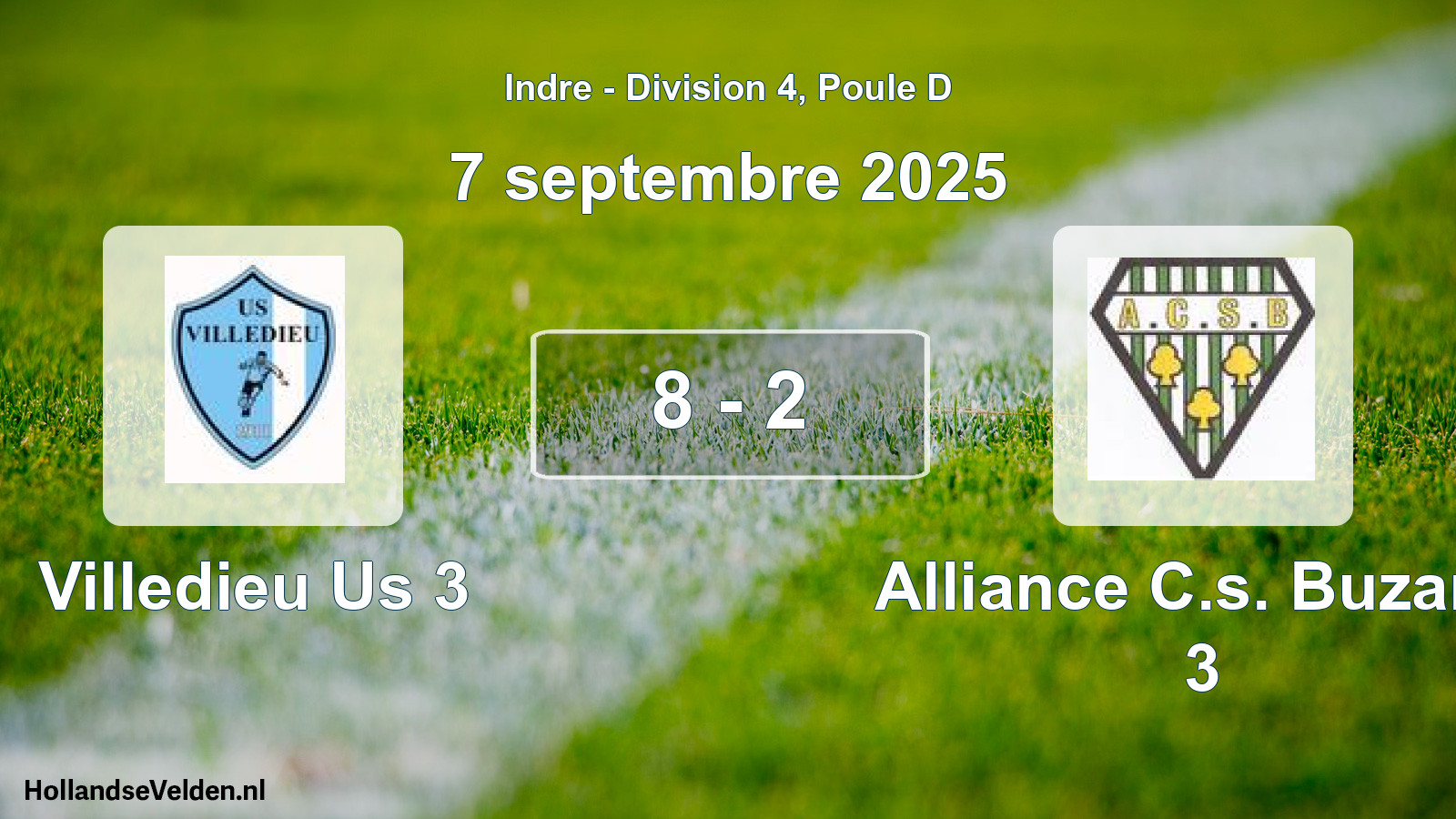 Gespeelde wedstrijd: Villedieu Us 3 - Alliance C.s. Buzanc 3 8 - 2 (7 september 2025)