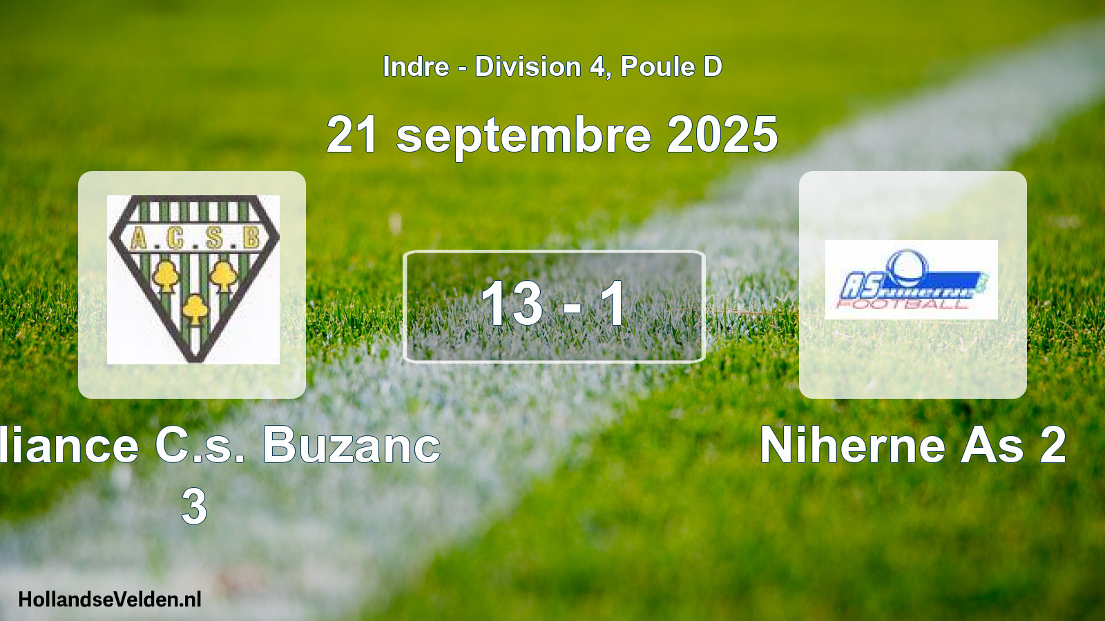 Gespeelde wedstrijd: Alliance C.s. Buzanc 3 - Niherne As 2 13 - 1 (21 septembre 2025)
