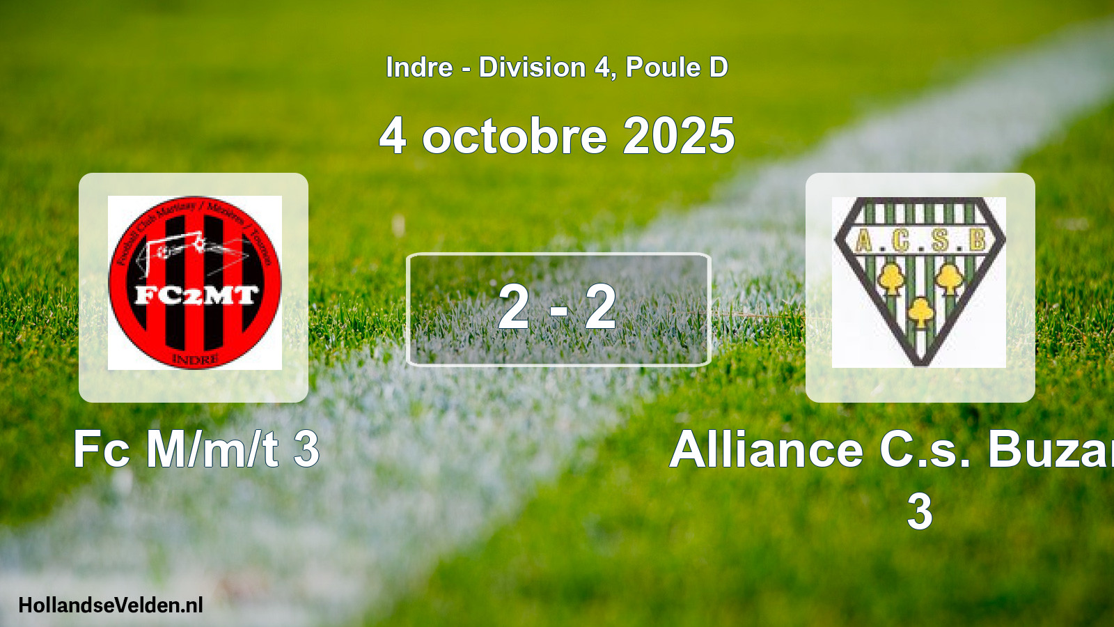 Gespeelde wedstrijd: Fc M/m/t 3 - Alliance C.s. Buzanc 3 2 - 2 (4 octobre 2025)