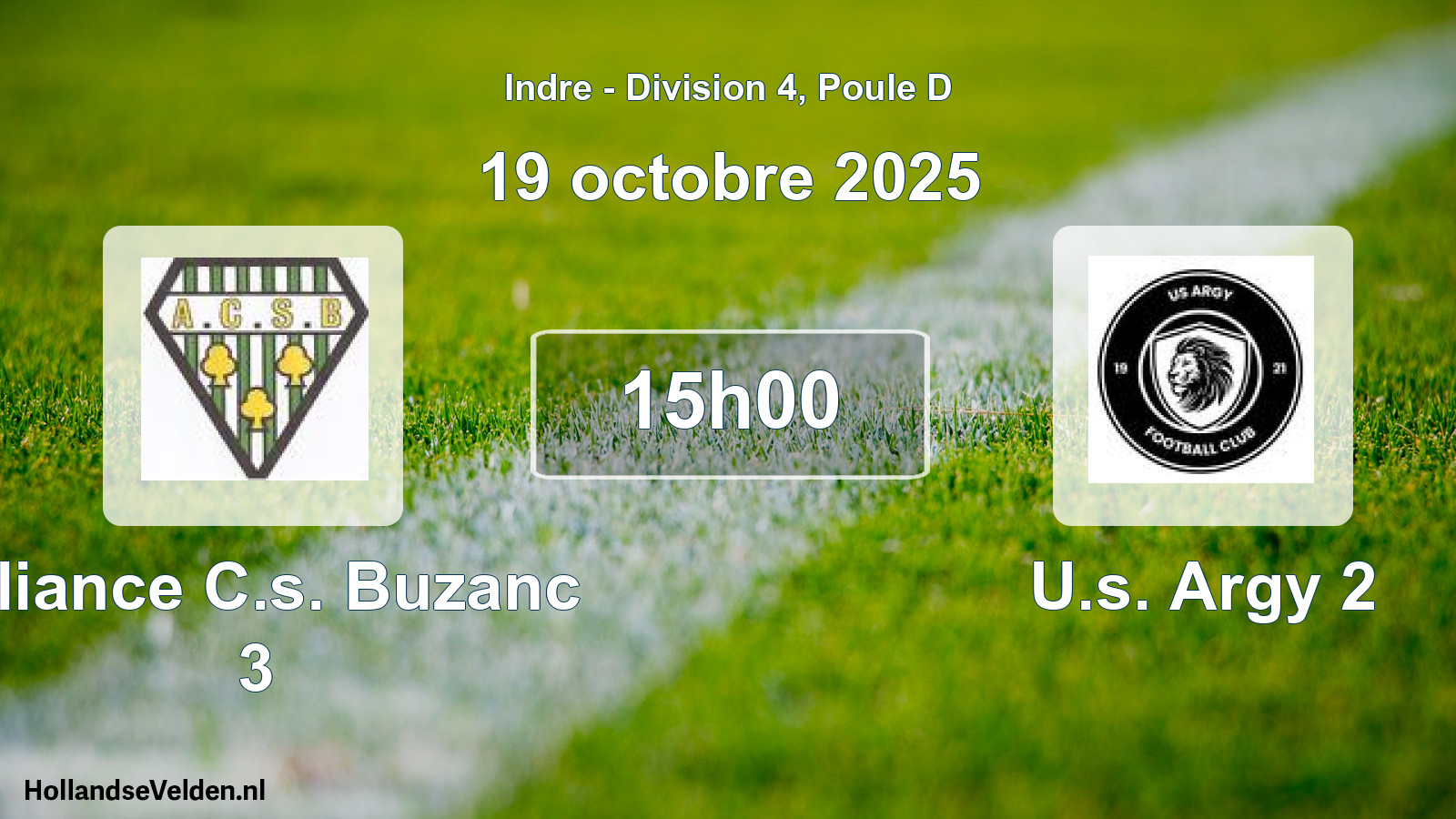 Geplande wedstrijd: Alliance C.s. Buzanc 3 - U.s. Argy 2 (19 oktober 2025)