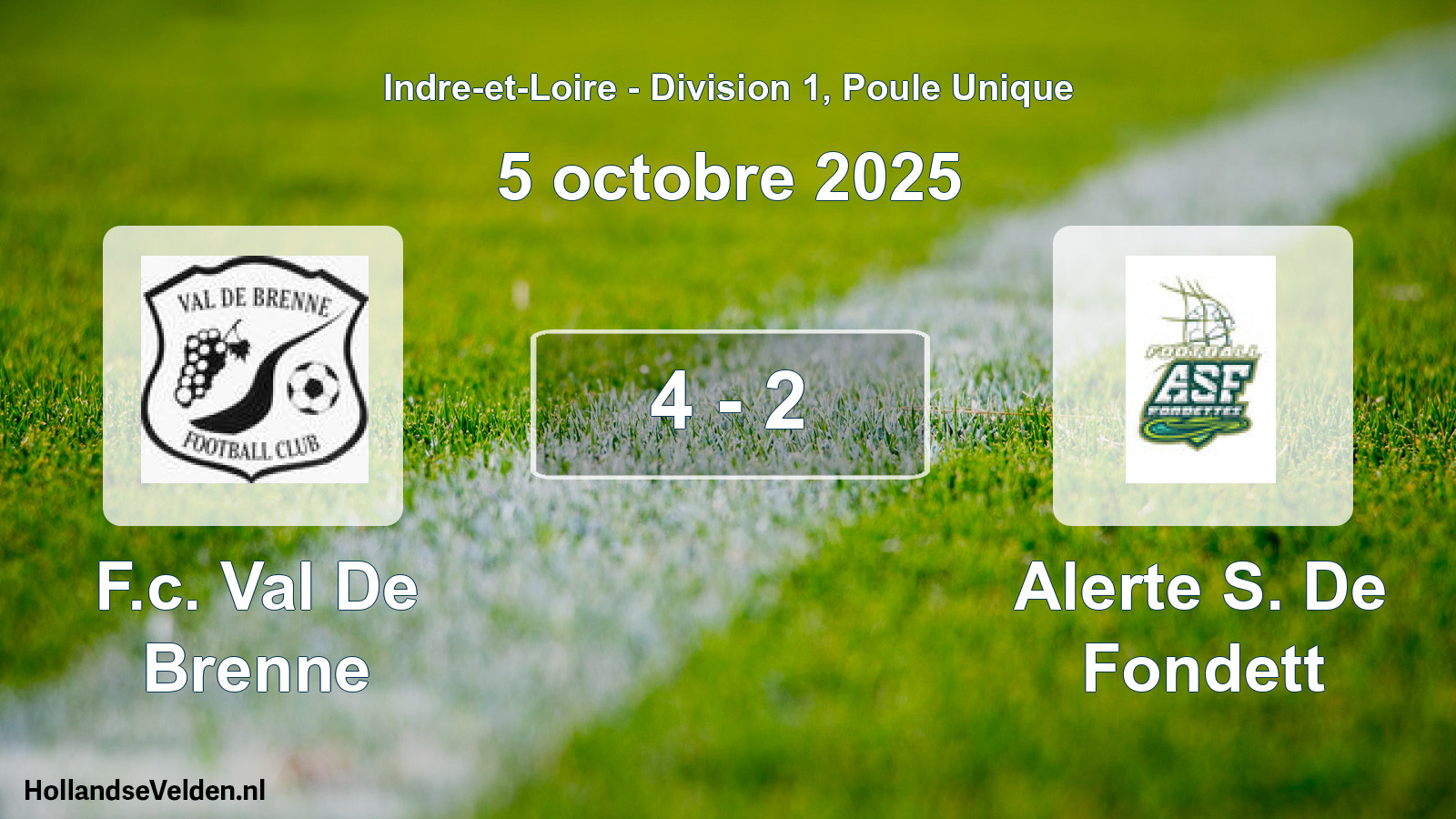 Total number of matches played: F.c. Val De Brenne - Alerte S. De Fondett 4 - 2 (5 October 2025)