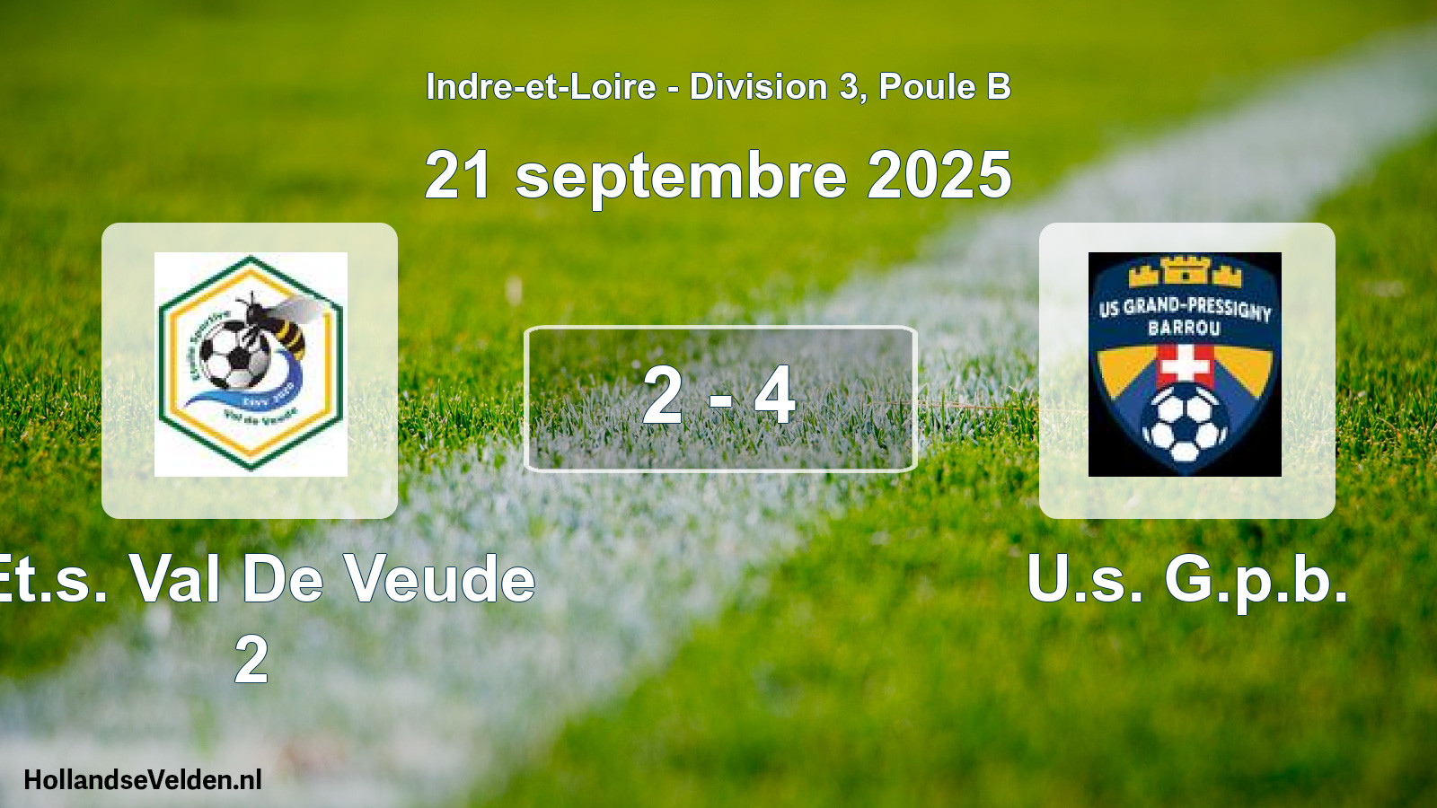 Total number of matches played: Et.s. Val De Veude 2 - U.s. G.p.b. 2 - 4 (21 September 2025)