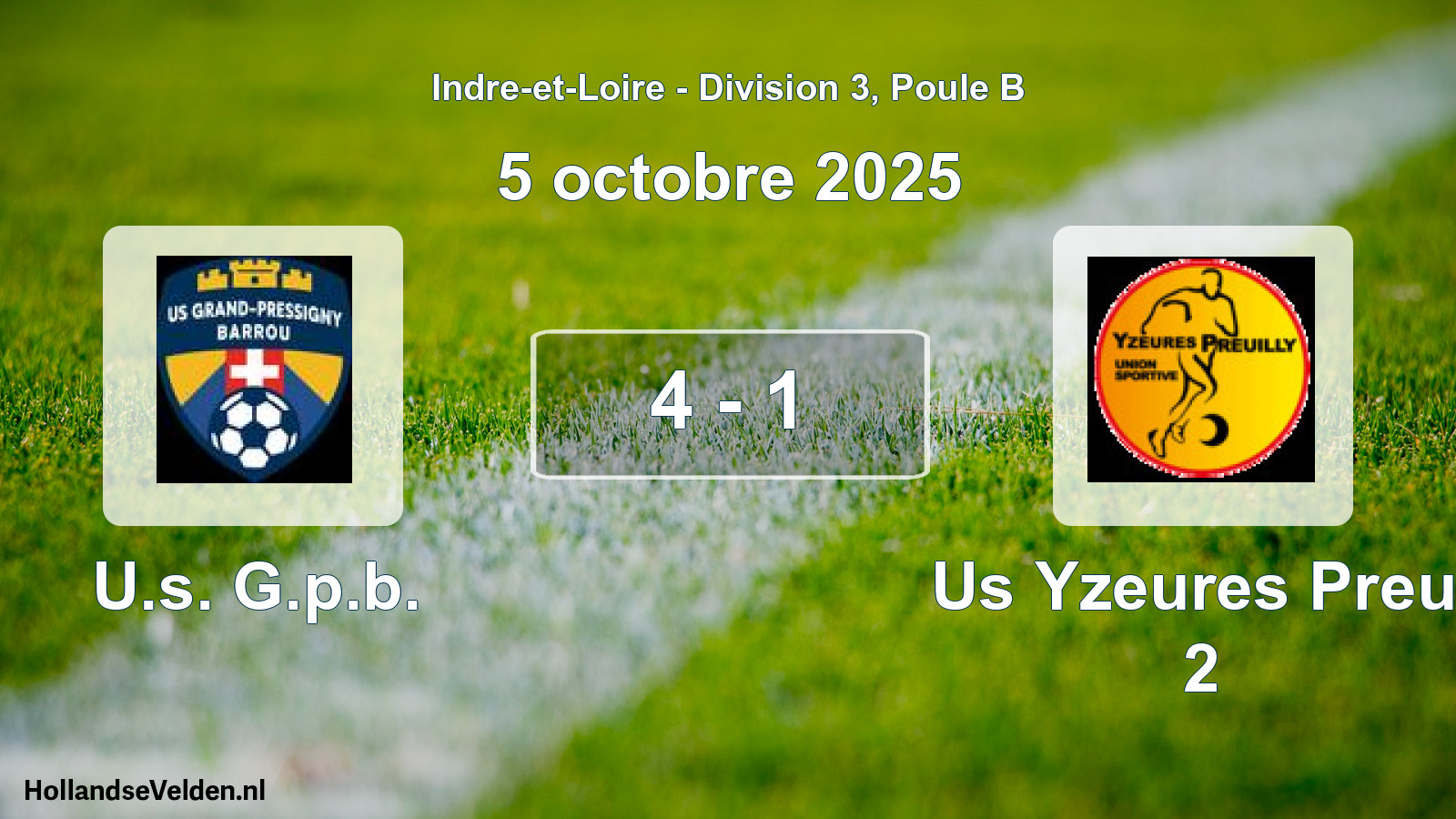 Total number of matches played: U.s. G.p.b. - Us Yzeures Preu. 2 4 - 1 (5 October 2025)