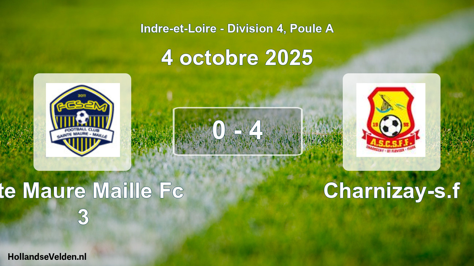 Gespeelde wedstrijd: Ste Maure Maille Fc 3 - Charnizay-s.f 0 - 4 (4 octobre 2025)