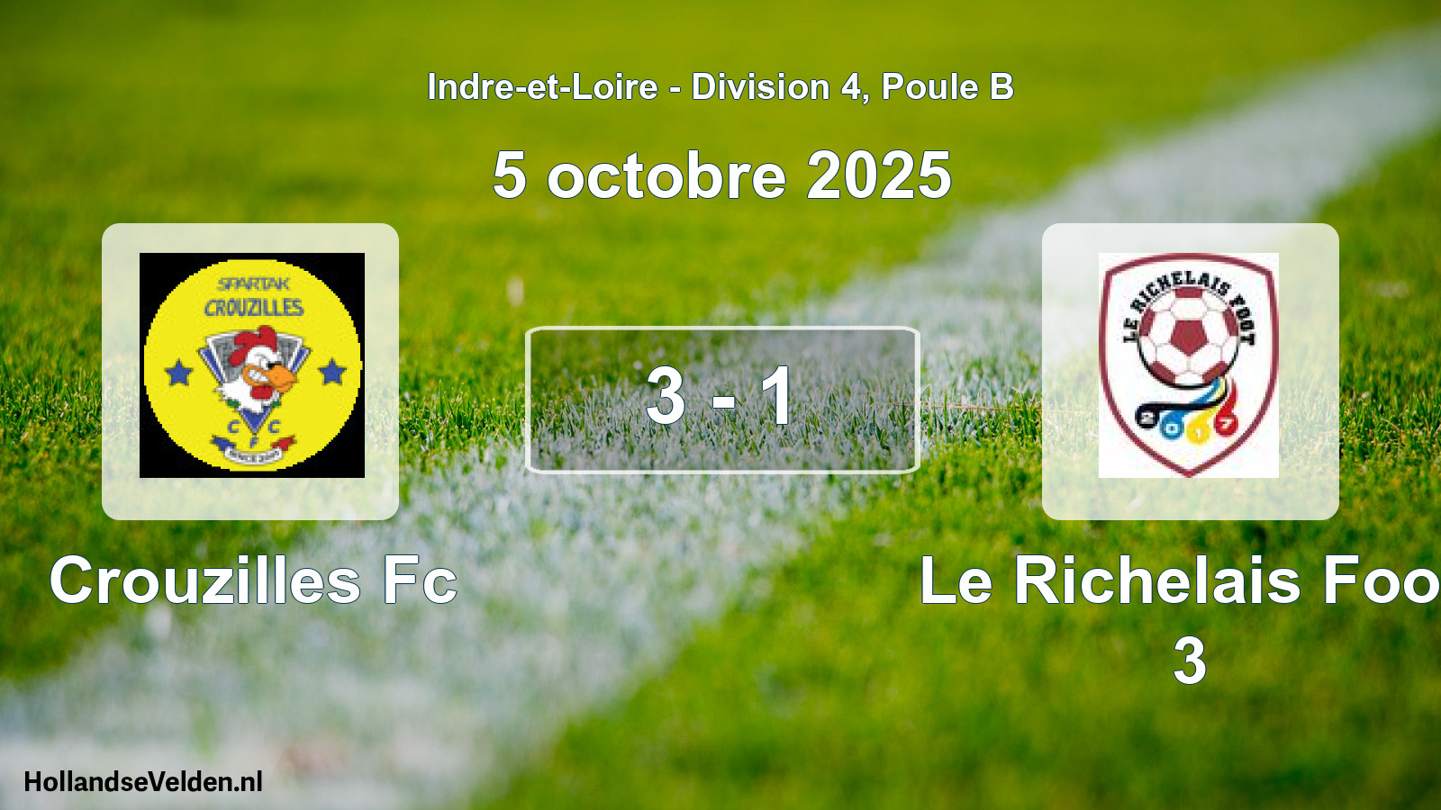 Gespeelde wedstrijd: Crouzilles Fc - Le Richelais Foot 3 3 - 1 (5 octobre 2025)