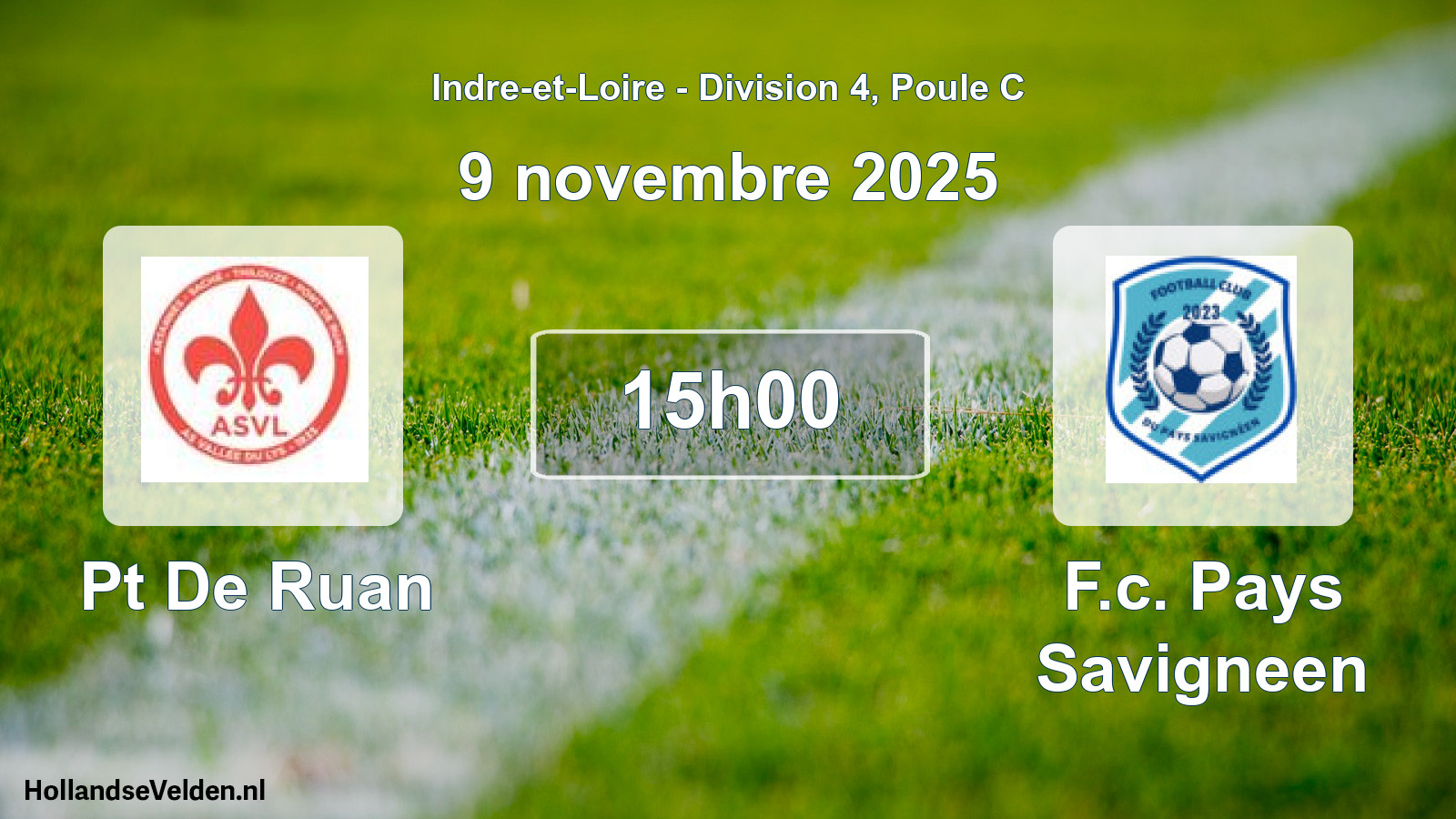Geplande wedstrijd: Pt De Ruan - F.c. Pays Savigneen (9 novembre 2025)