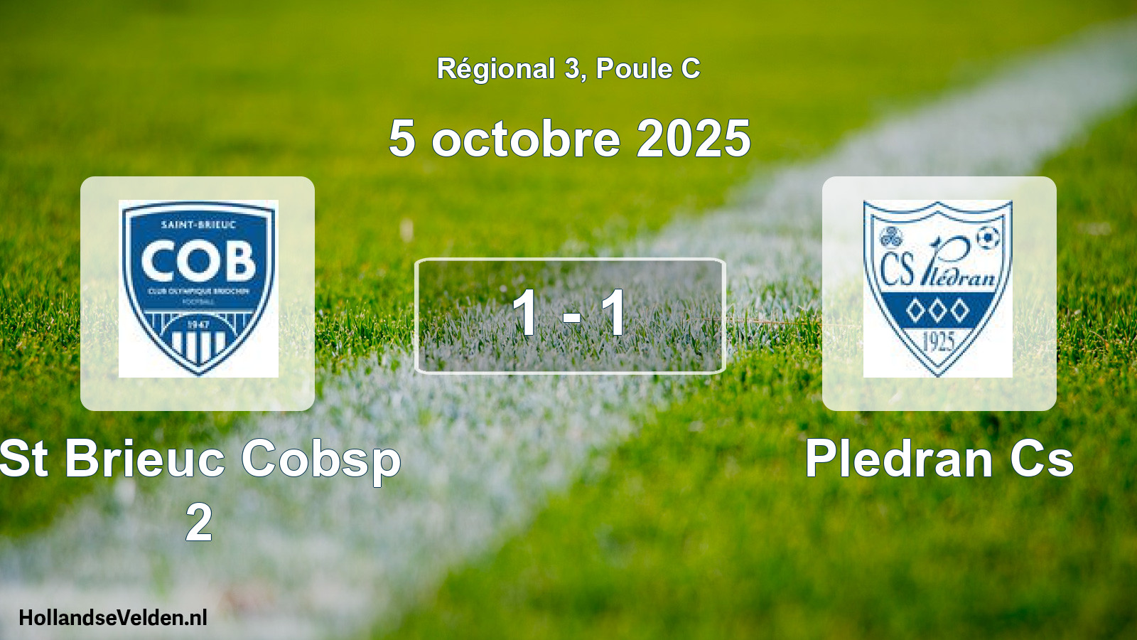 Gespeelde wedstrijd: St Brieuc Cobsp 2 - Pledran Cs 1 - 1 (5 oktober 2025)