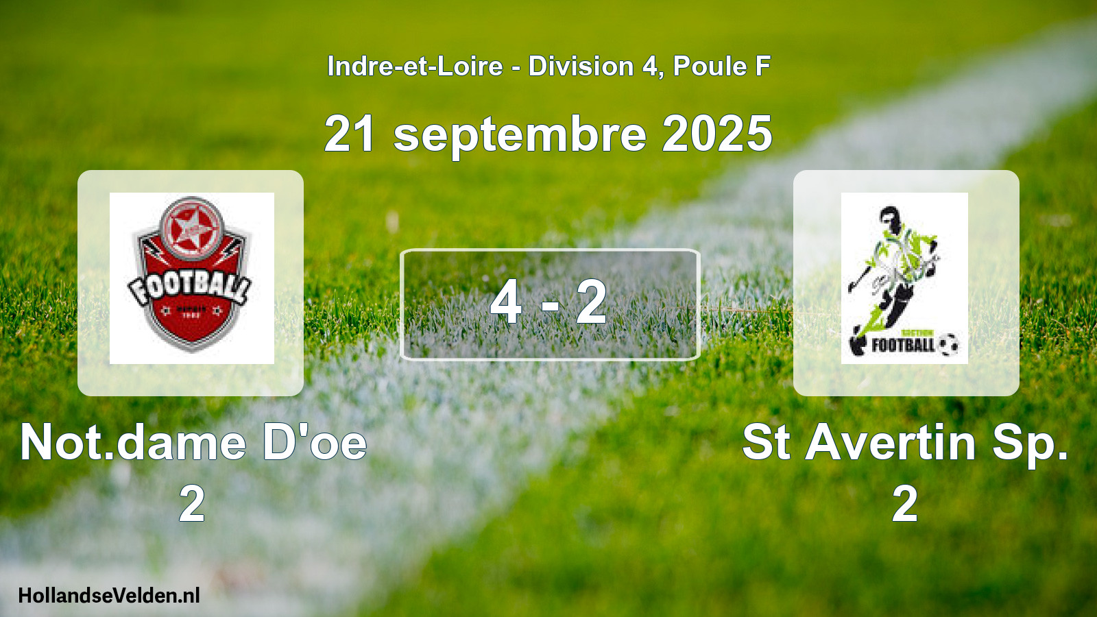 Total number of matches played: Not.dame D'oe 2 - St Avertin Sp. 2 4 - 2 (21 September 2025)