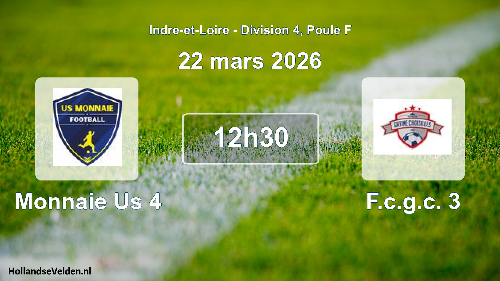 Geplande wedstrijd: Monnaie Us 4 - F.c.g.c. 3 (22 mars 2026)