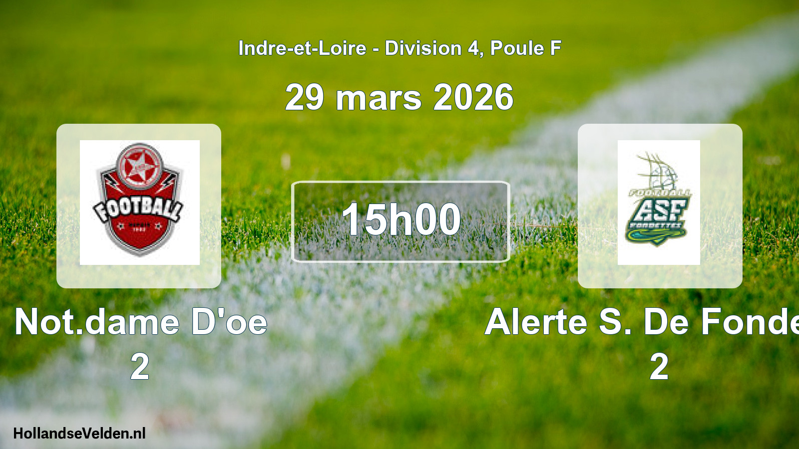 Geplande wedstrijd: Not.dame D'oe 2 - Alerte S. De Fondett 2 (29 maart 2026)