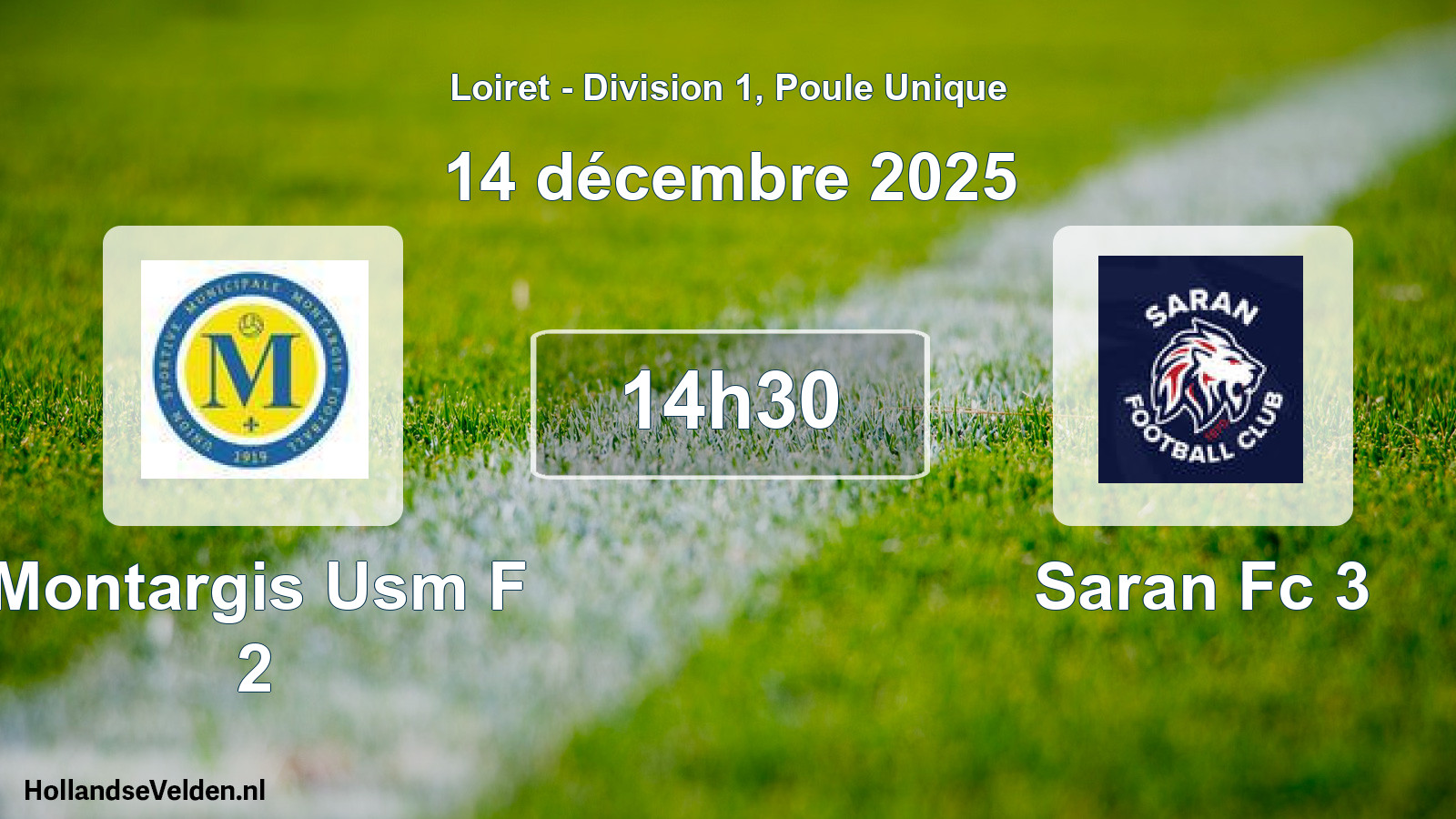 Geplande wedstrijd: Montargis Usm F 2 - Saran Fc 3 (14 décembre 2025)
