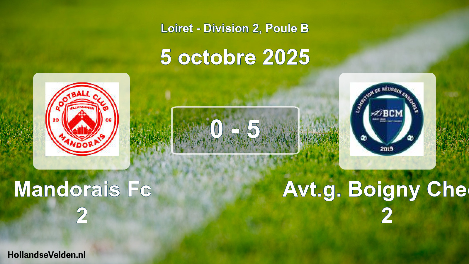 Gespeelde wedstrijd: Mandorais Fc 2 - Avt.g. Boigny Checy 2 0 - 5 (5 oktober 2025)