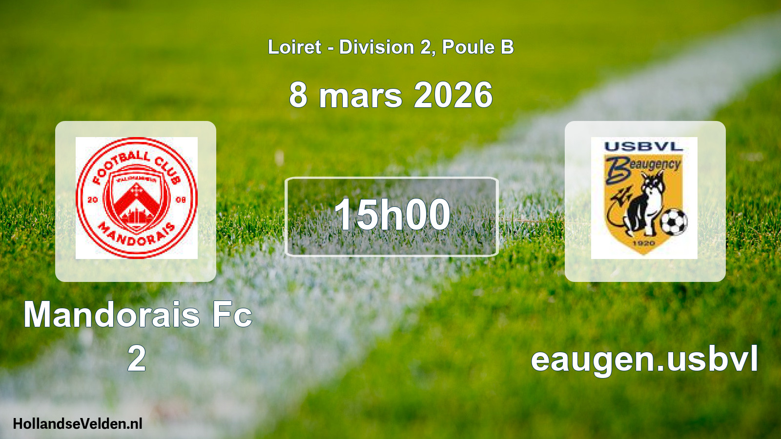 Geplande wedstrijd: Mandorais Fc 2 - Beaugen.usbvl (8 mars 2026)