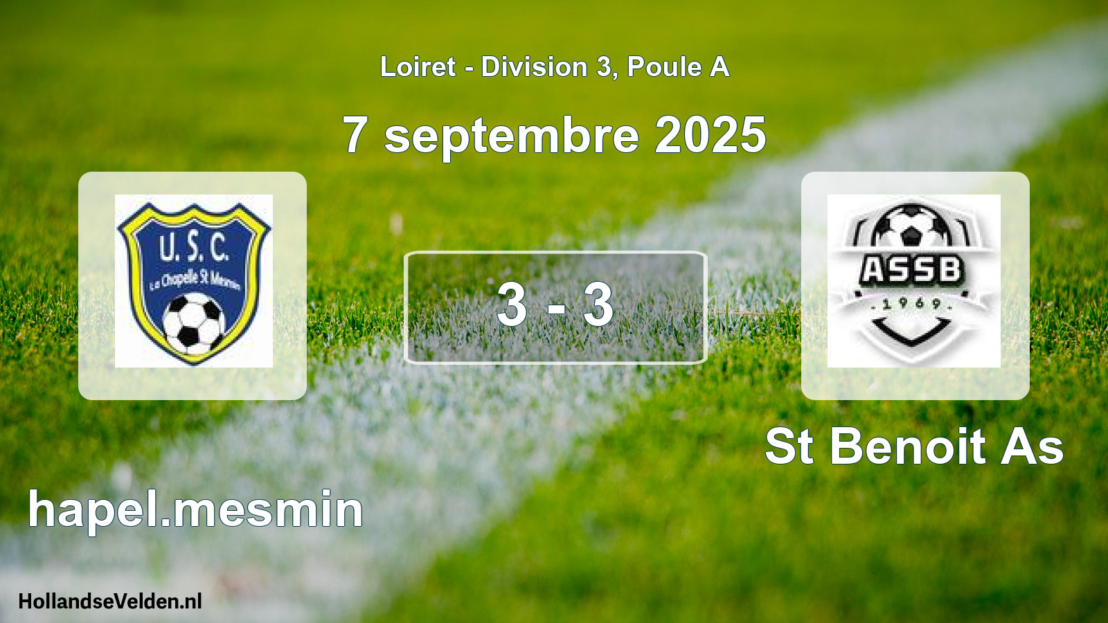 Gespeelde wedstrijd: Chapel.mesmin - St Benoit As 3 - 3 (7 september 2025)