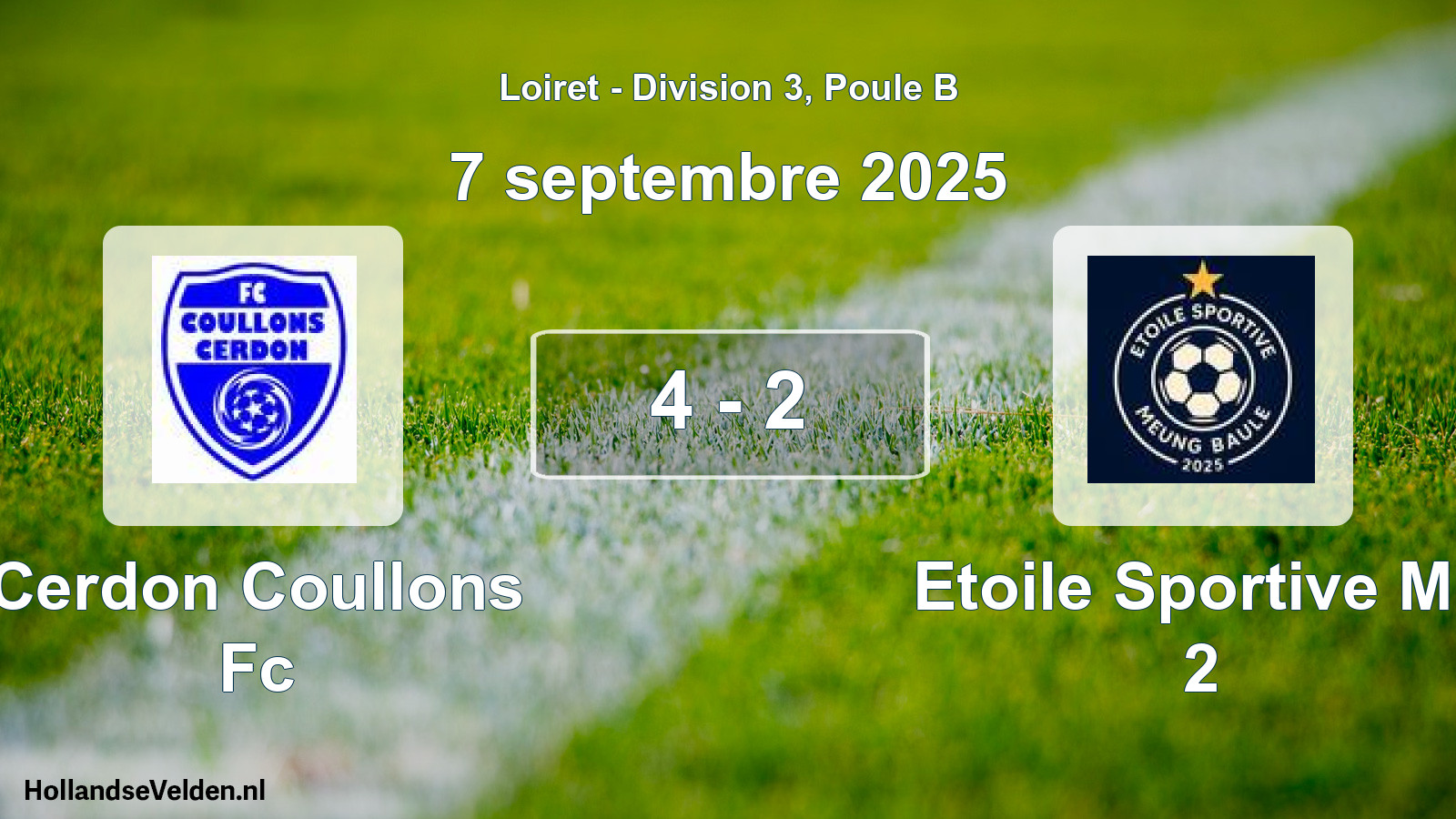 Total number of matches played: Cerdon Coullons Fc - Etoile Sportive Mb 2 4 - 2 (7 September 2025)