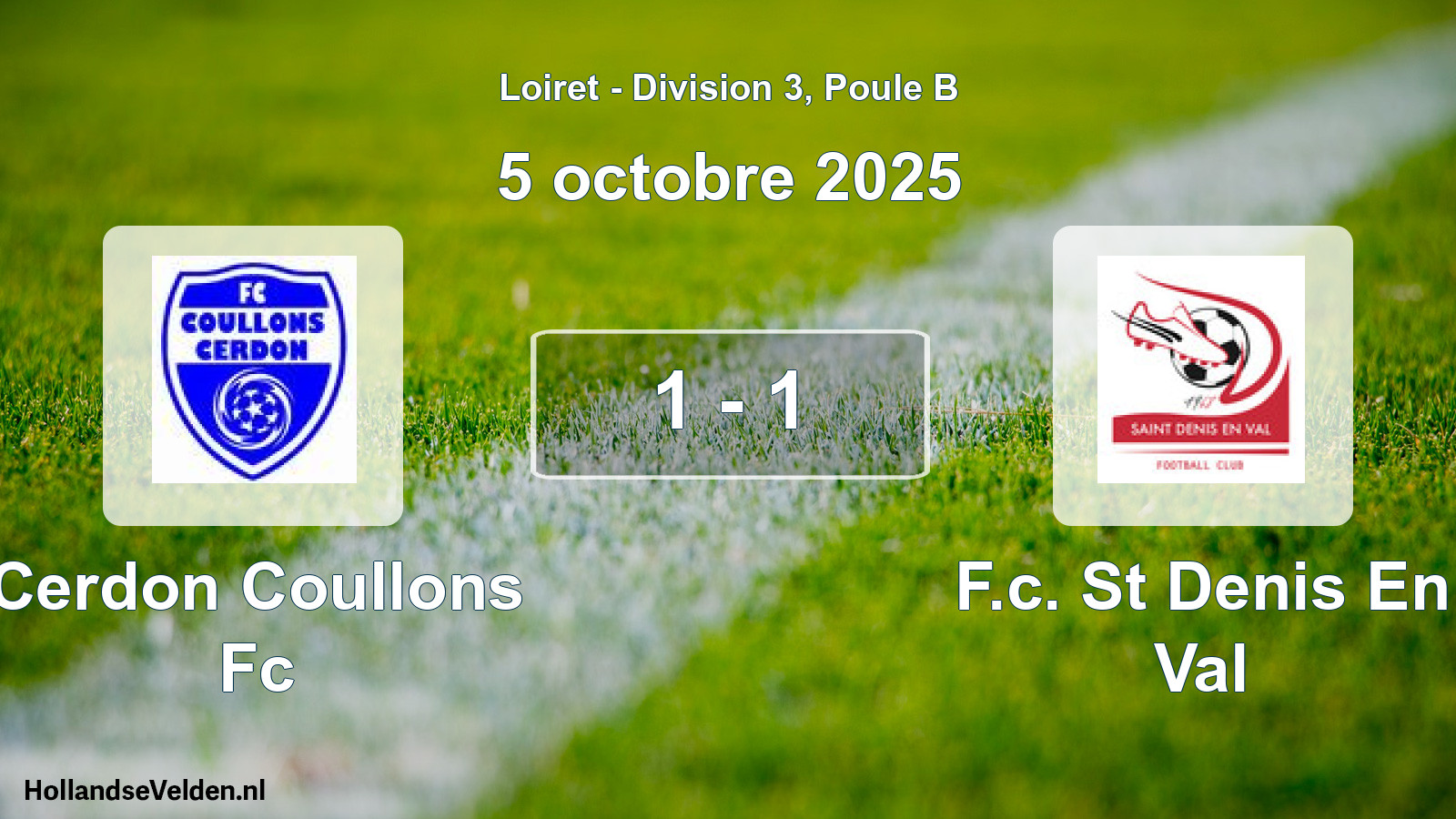 Gespeelde wedstrijd: Cerdon Coullons Fc - F.c. St Denis En Val 1 - 1 (5 octobre 2025)