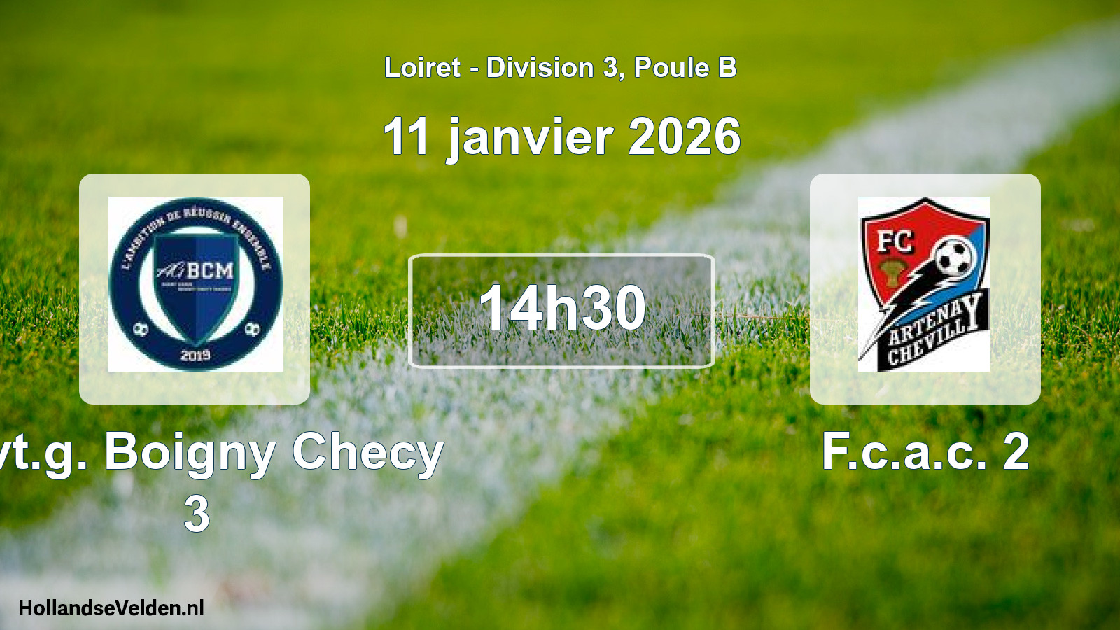 Geplande wedstrijd: Avt.g. Boigny Checy 3 - F.c.a.c. 2 (11 janvier 2026)