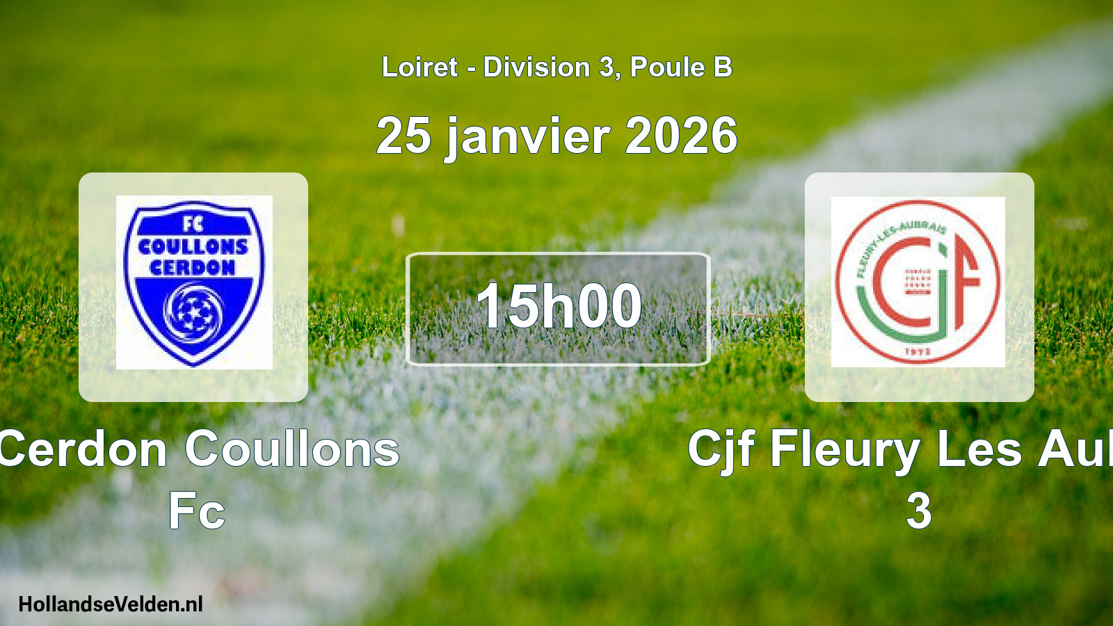 Geplande wedstrijd: Cerdon Coullons Fc - Cjf Fleury Les Aub. 3 (25 janvier 2026)