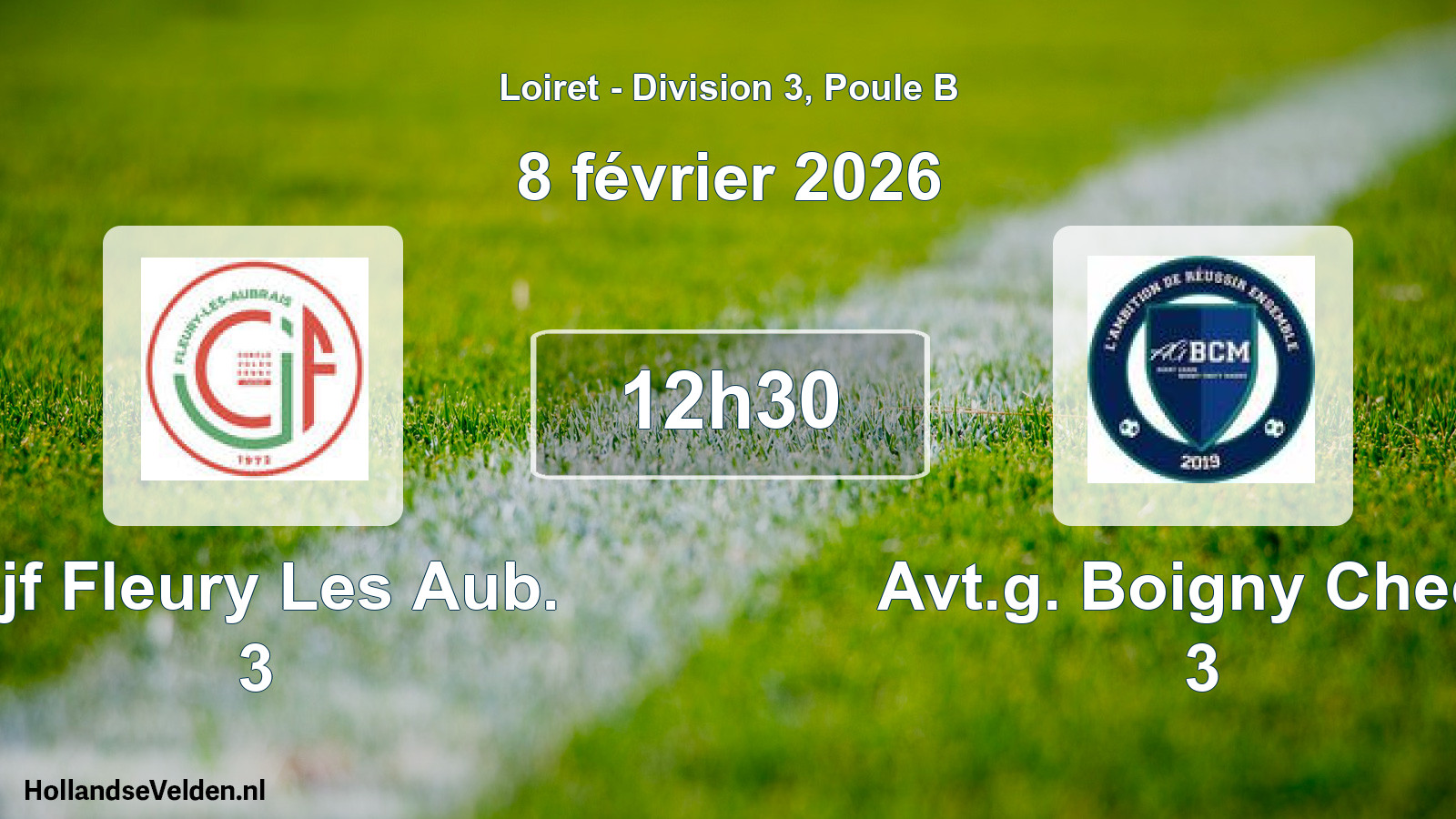 Geplande wedstrijd: Cjf Fleury Les Aub. 3 - Avt.g. Boigny Checy 3 (8 février 2026)