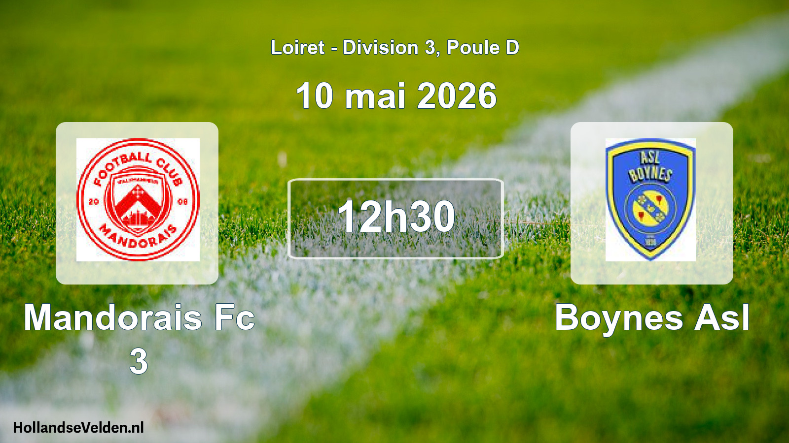 Geplande wedstrijd: Mandorais Fc 3 - Boynes Asl (10 mai 2026)