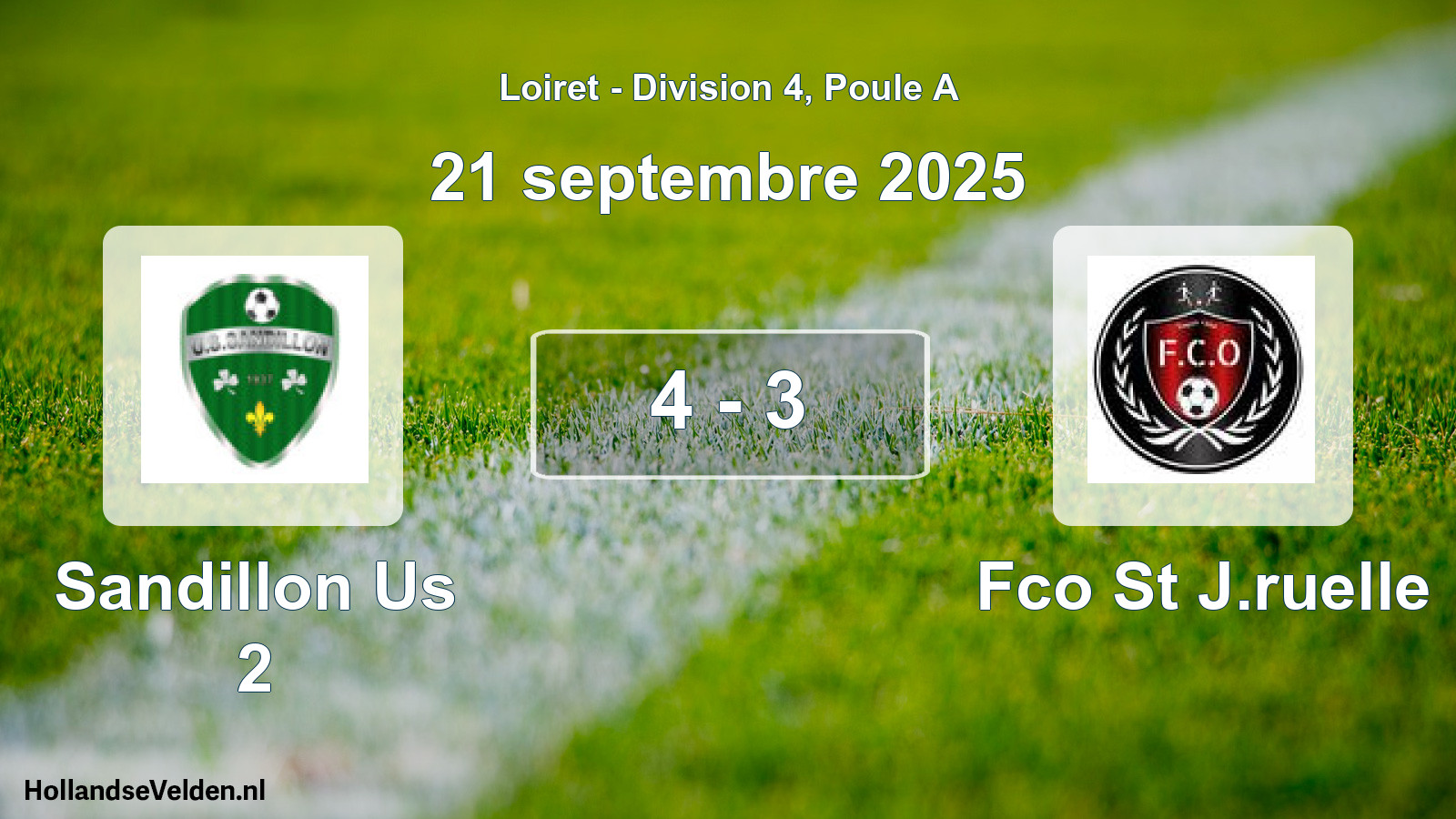 Total number of matches played: Sandillon Us 2 - Fco St J.ruelle 4 - 3 (21 September 2025)