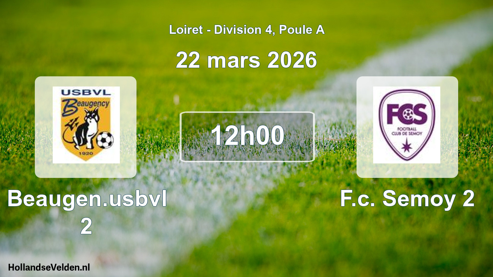 Geplande wedstrijd: Beaugen.usbvl 2 - F.c. Semoy 2 (22 maart 2026)