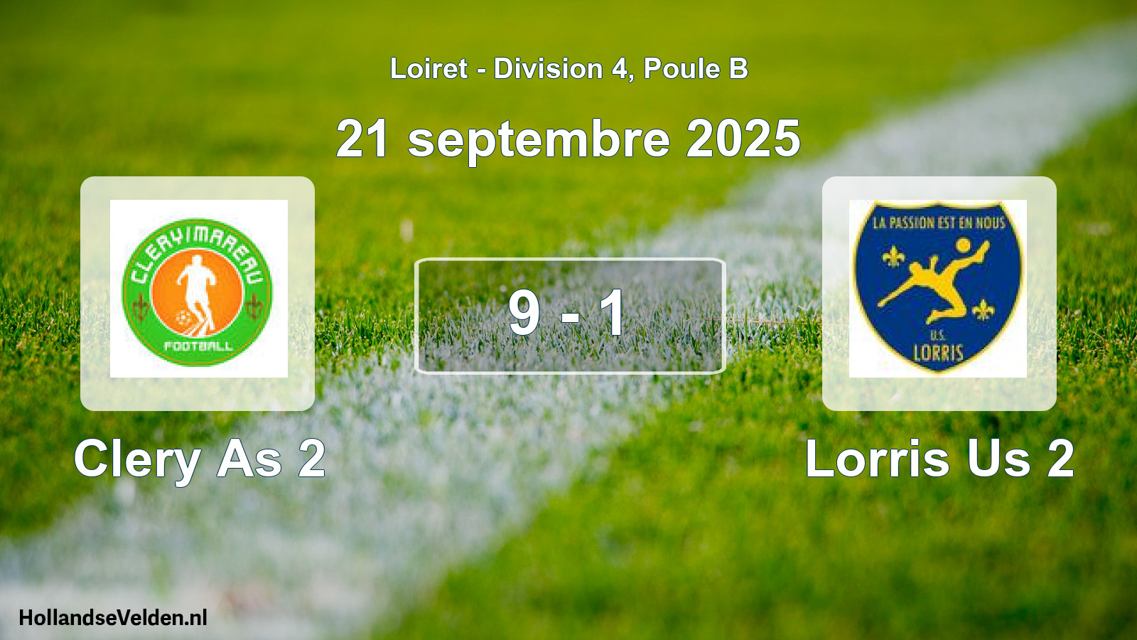 Gespeelde wedstrijd: Clery As 2 - Lorris Us 2 9 - 1 (21 septembre 2025)
