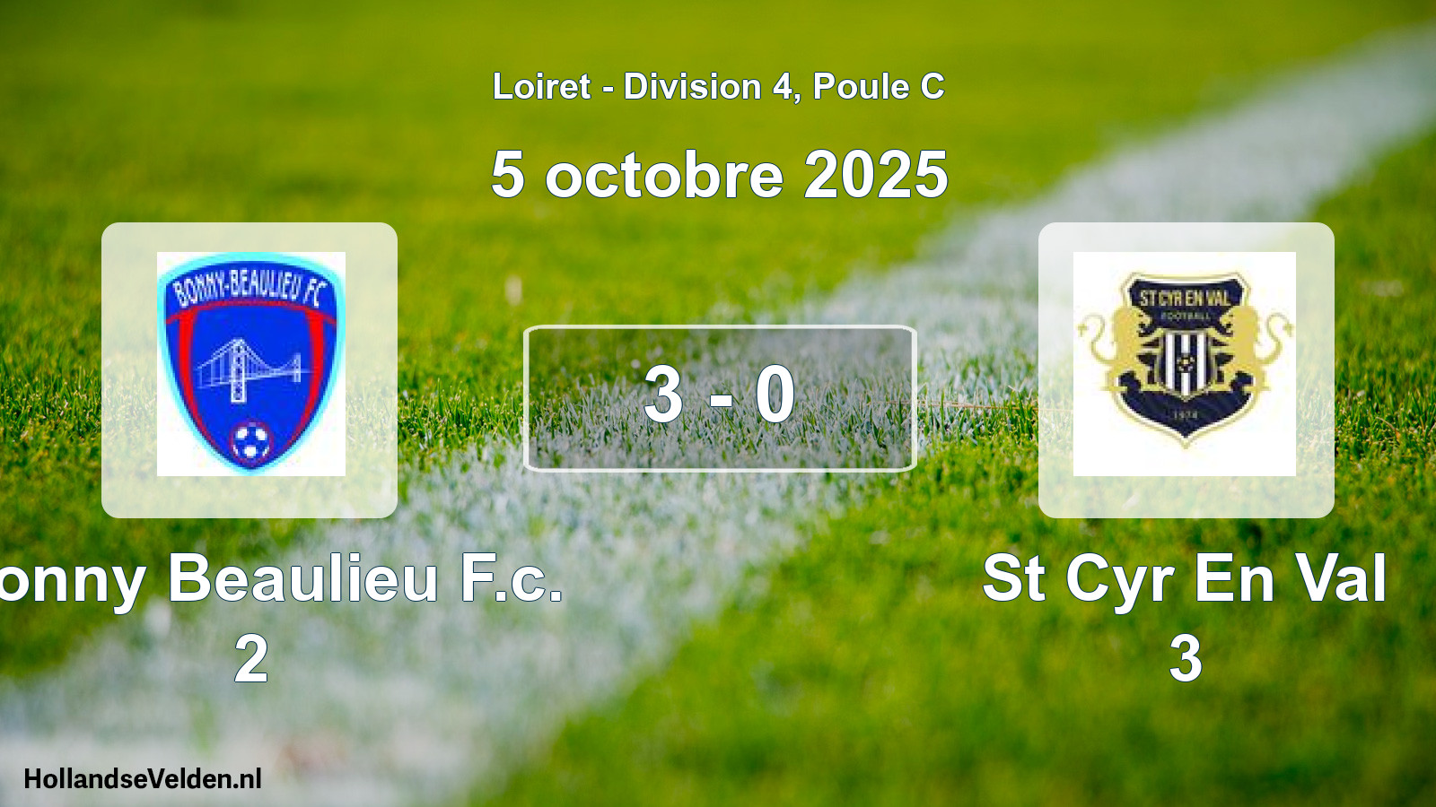 Gespeelde wedstrijd: Bonny Beaulieu F.c. 2 - St Cyr En Val 3 3 - 0 (5 octobre 2025)