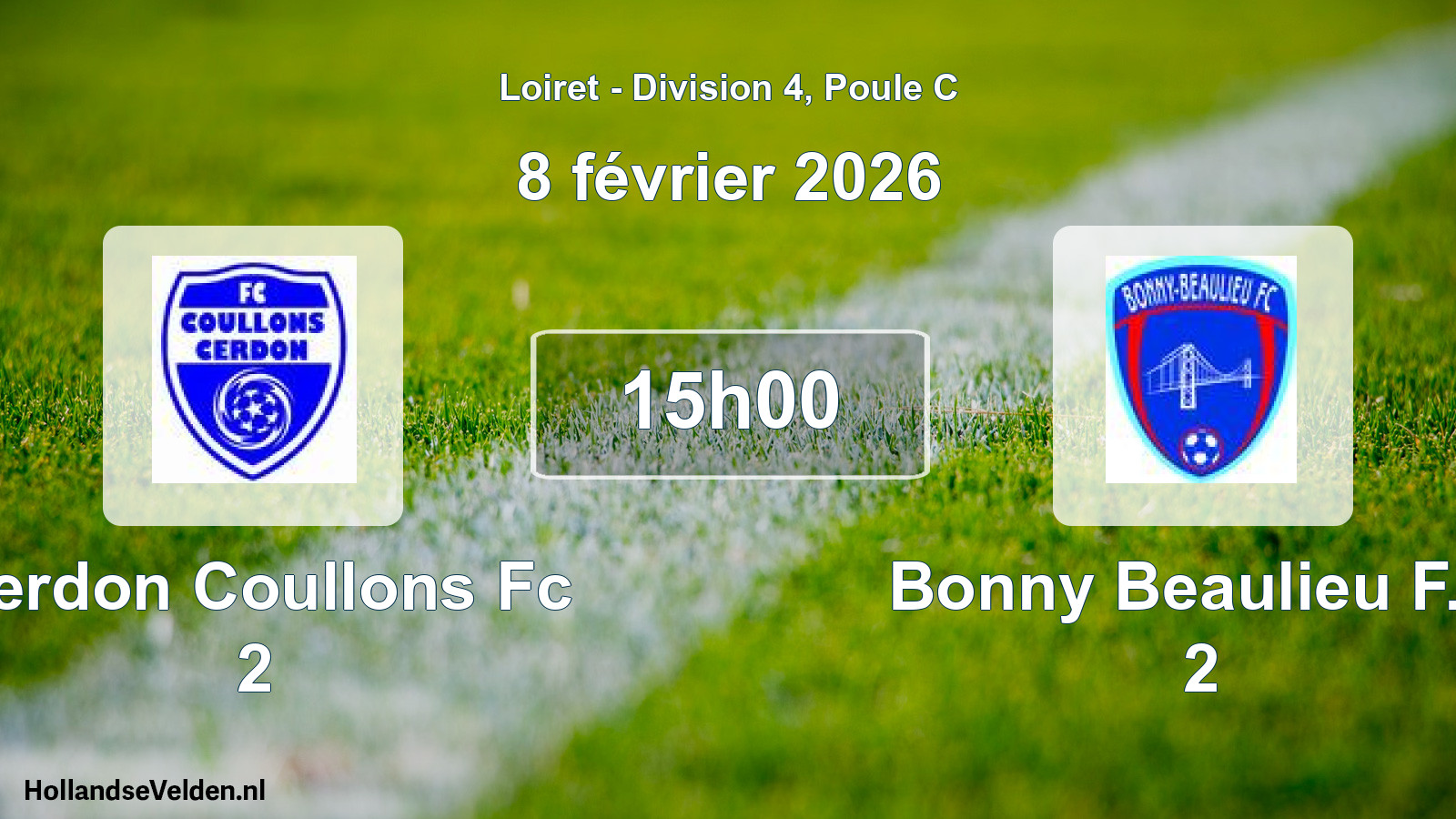 Geplande wedstrijd: Cerdon Coullons Fc 2 - Bonny Beaulieu F.c. 2 (8 février 2026)