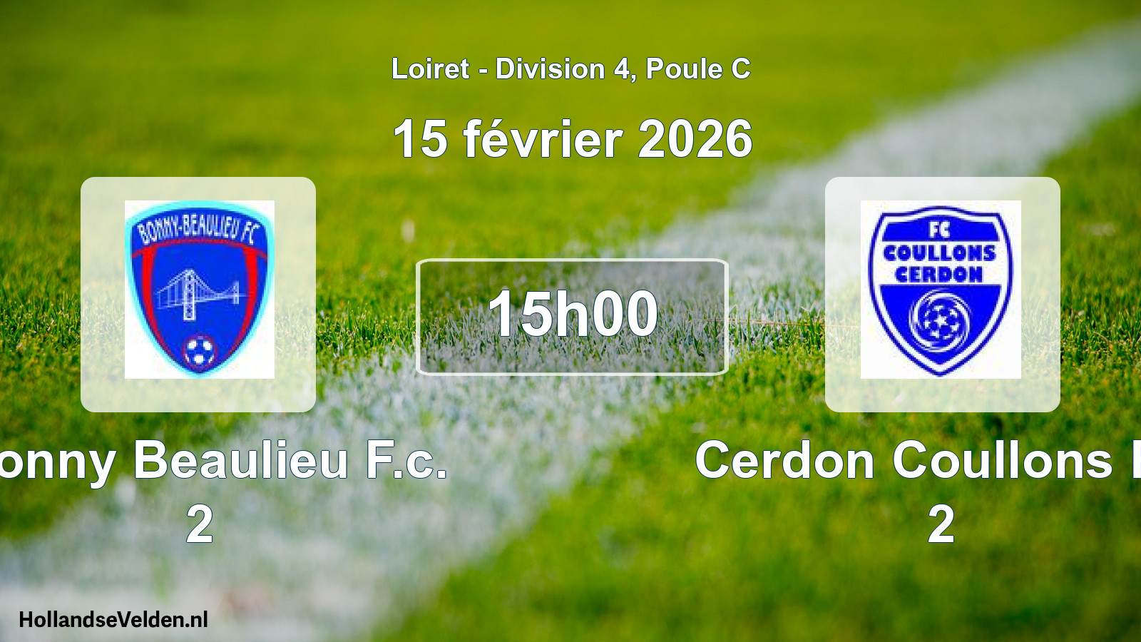 Geplande wedstrijd: Bonny Beaulieu F.c. 2 - Cerdon Coullons Fc 2 (15 février 2026)