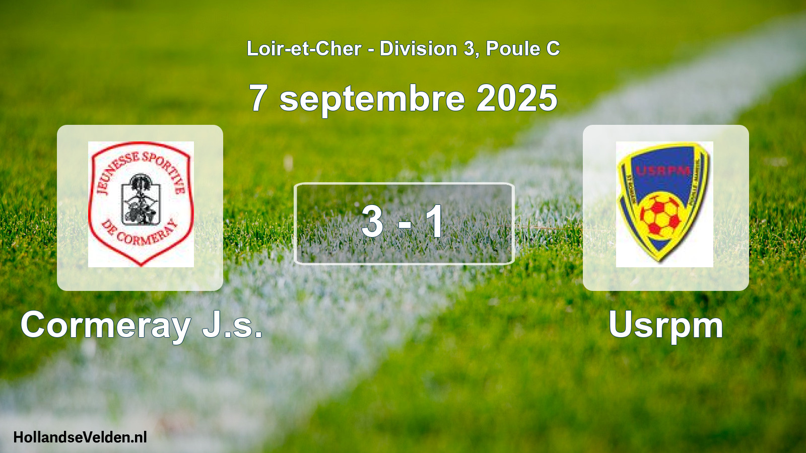 Gespeelde wedstrijd: Cormeray J.s. - Usrpm 3 - 1 (7 september 2025)