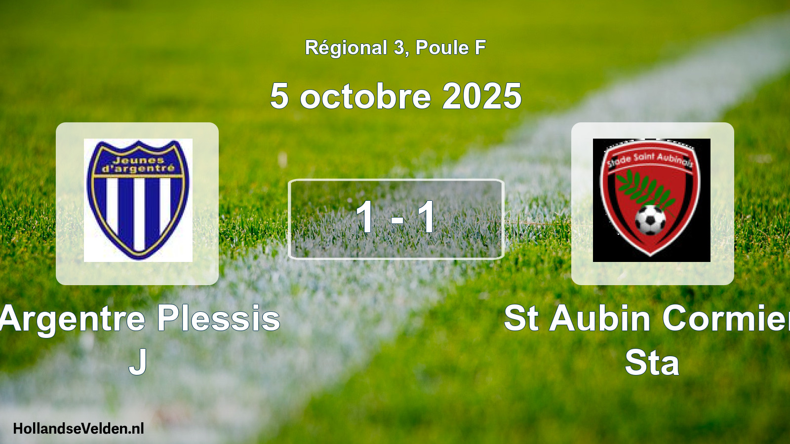 Total number of matches played: Argentre Plessis J - St Aubin Cormier Sta 1 - 1 (5 October 2025)