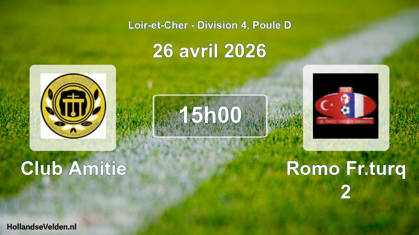 Geplande wedstrijd: Club Amitie - Romo Fr.turq 2 (26 avril 2026)