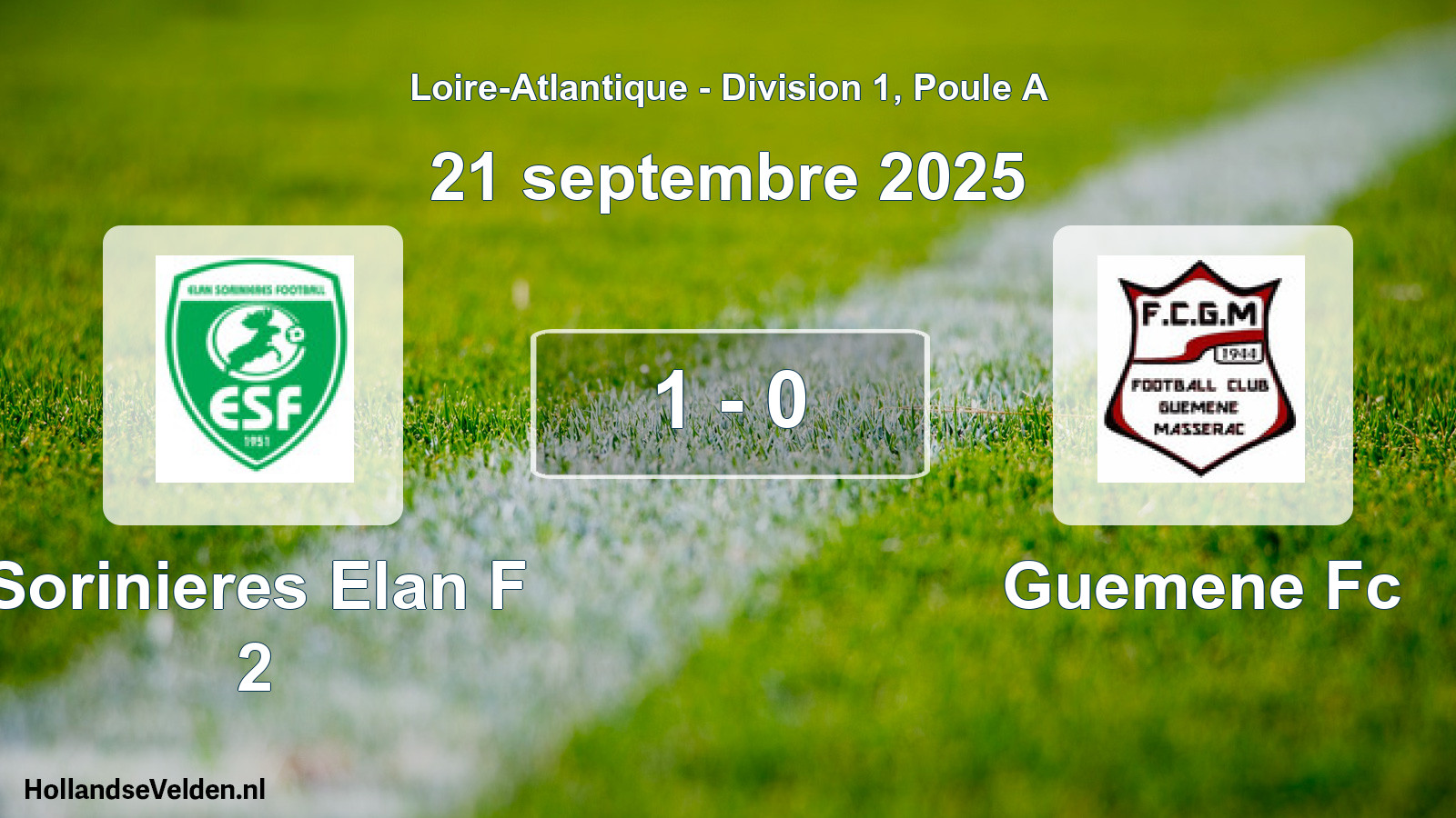 Gespeelde wedstrijd: Sorinieres Elan F 2 - Guemene Fc 1 - 0 (21 septembre 2025)