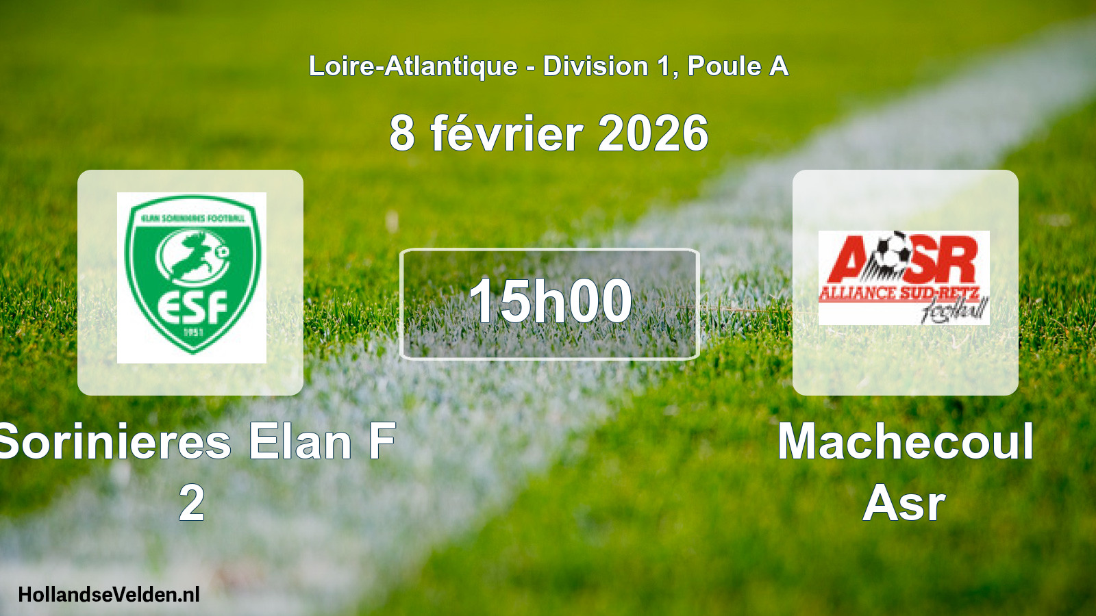 Geplande wedstrijd: Sorinieres Elan F 2 - Machecoul Asr (8 février 2026)
