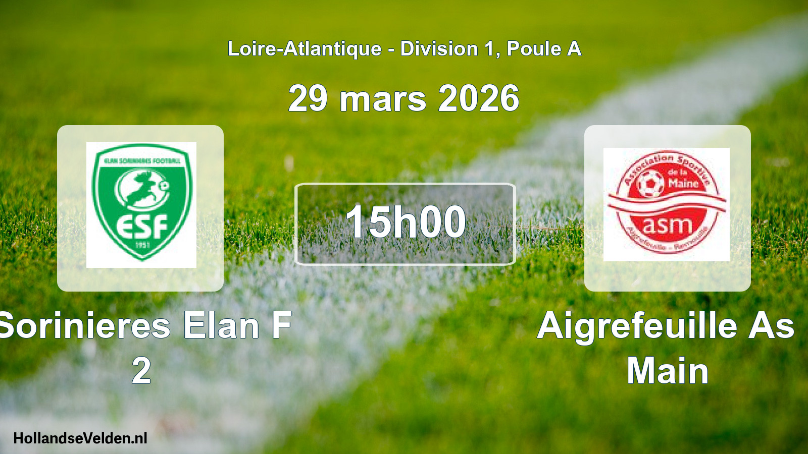Scheduled Match: Sorinieres Elan F 2 - Aigrefeuille As Main (29 March 2026)