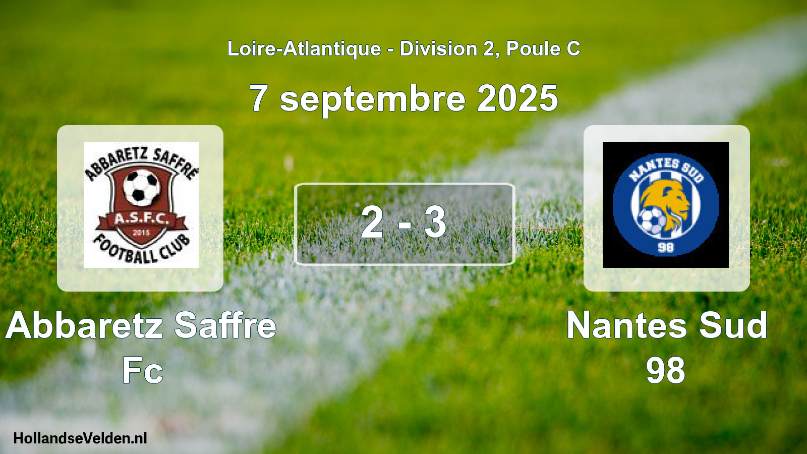 Gespeelde wedstrijd: Abbaretz Saffre Fc - Nantes Sud 98 2 - 3 (7 september 2025)