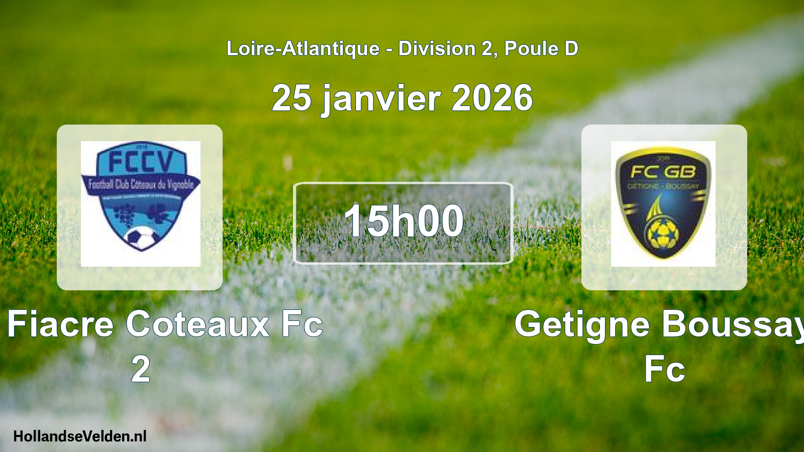 Scheduled Match: St Fiacre Coteaux Fc 2 - Getigne Boussay Fc (25 January 2026)