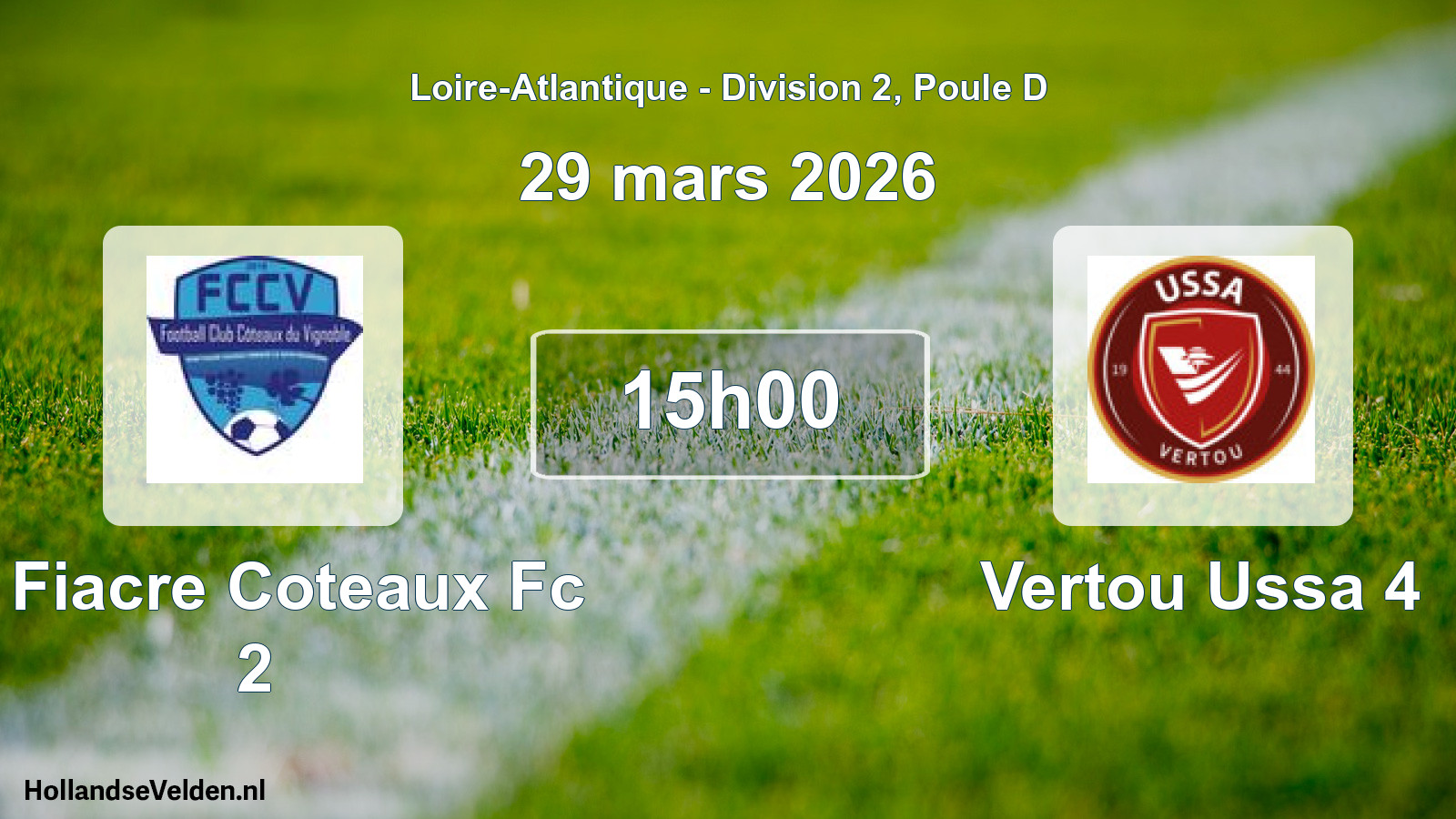 Geplande wedstrijd: St Fiacre Coteaux Fc 2 - Vertou Ussa 4 (29 mars 2026)