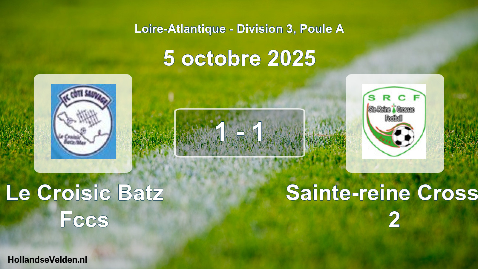 Gespeelde wedstrijd: Le Croisic Batz Fccs - Sainte-reine Crossac 2 1 - 1 (5 octobre 2025)