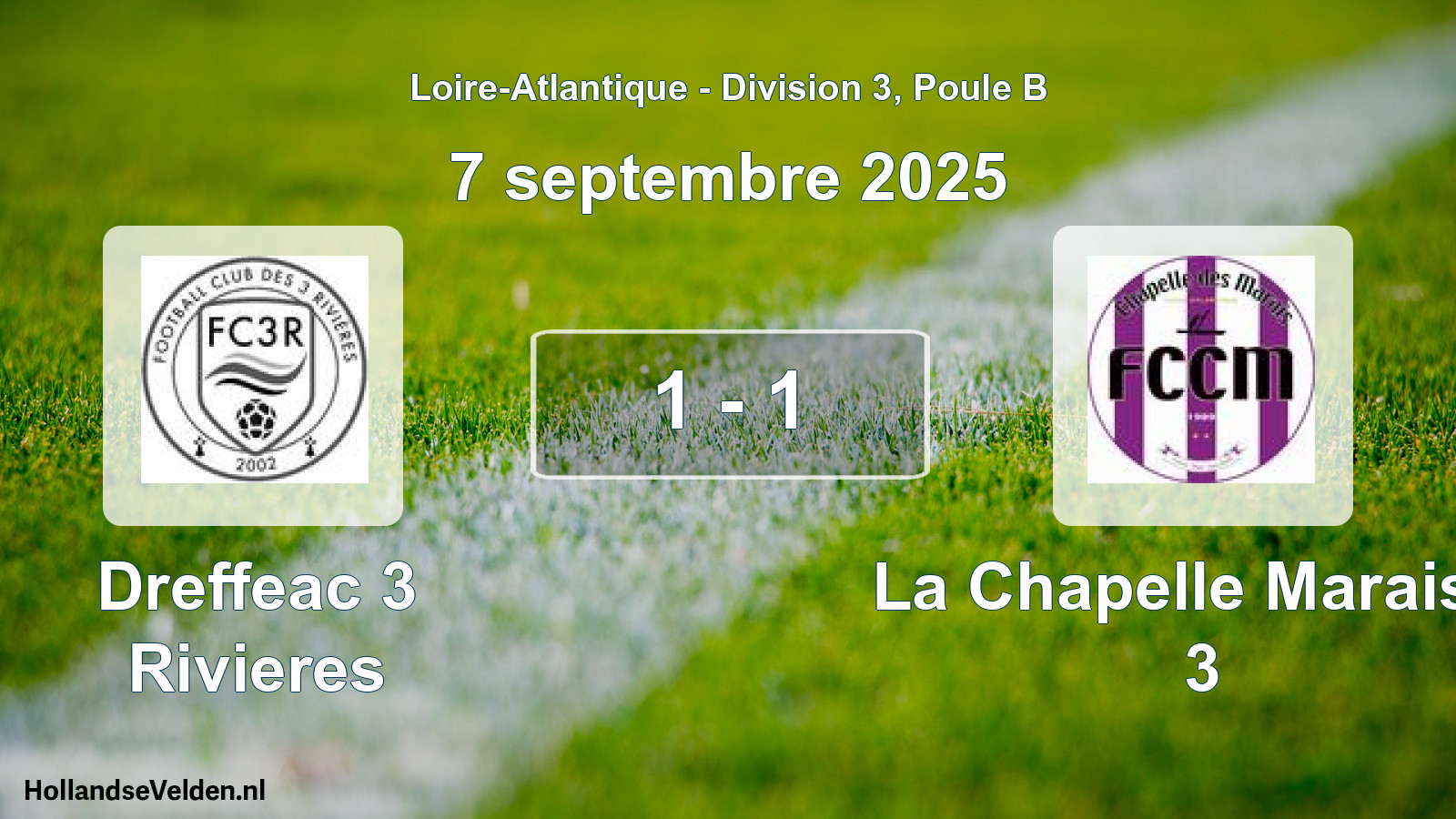 Gespeelde wedstrijd: Dreffeac 3 Rivieres - La Chapelle Marais F 3 1 - 1 (7 septembre 2025)