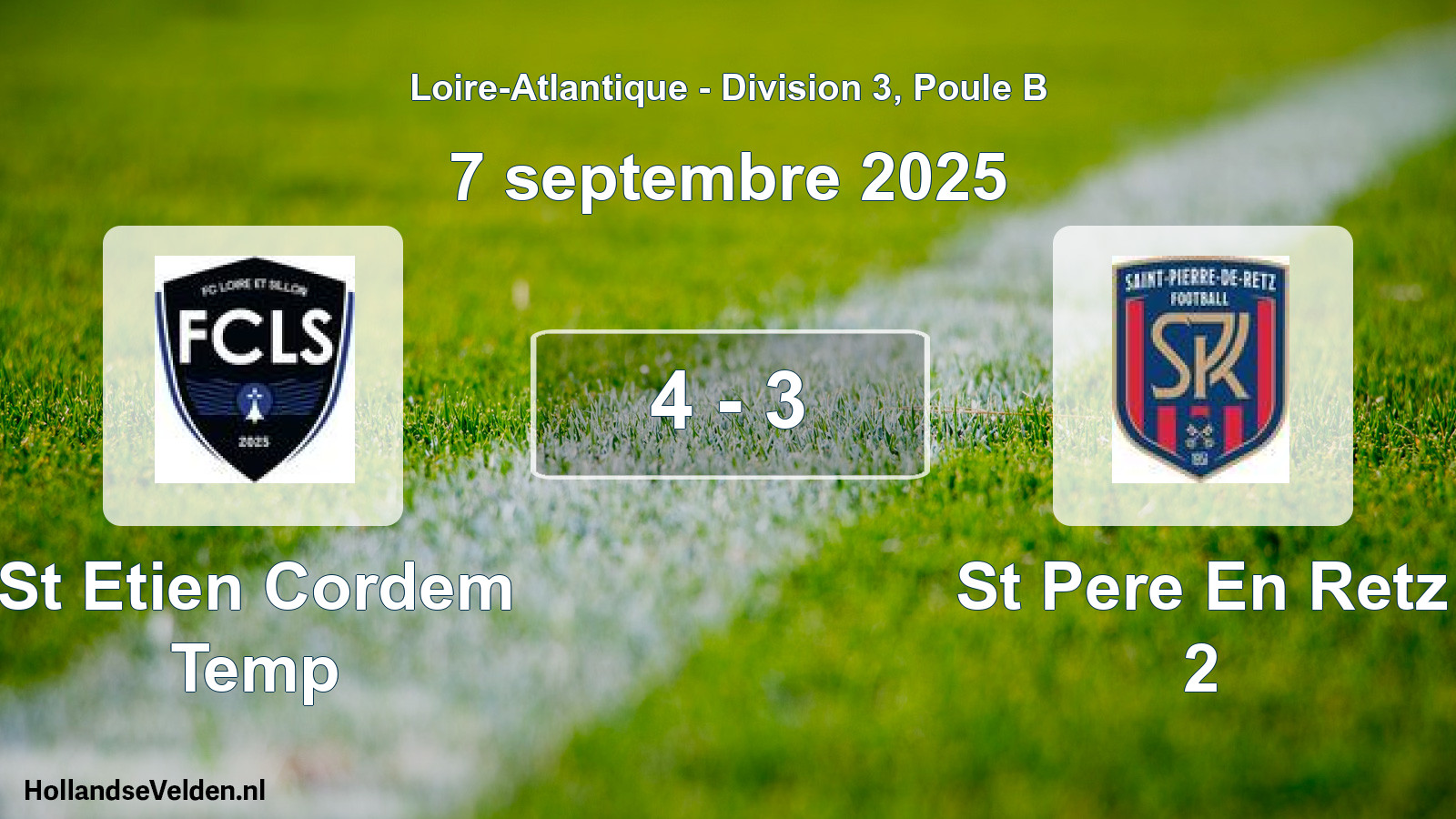 Gespeelde wedstrijd: St Etien Cordem Temp - St Pere En Retz 2 4 - 3 (7 septembre 2025)