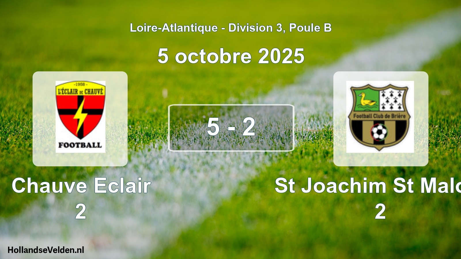Total number of matches played: Chauve Eclair 2 - St Joachim St Malo F 2 5 - 2 (5 October 2025)