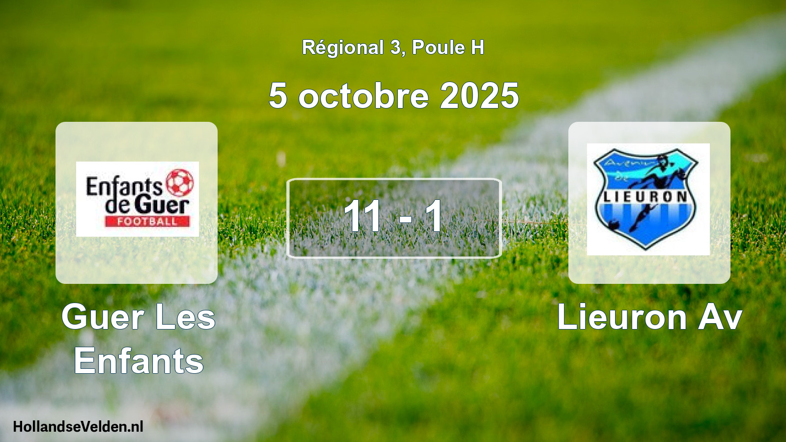 Total number of matches played: Guer Les Enfants - Lieuron Av 11 - 1 (5 October 2025)