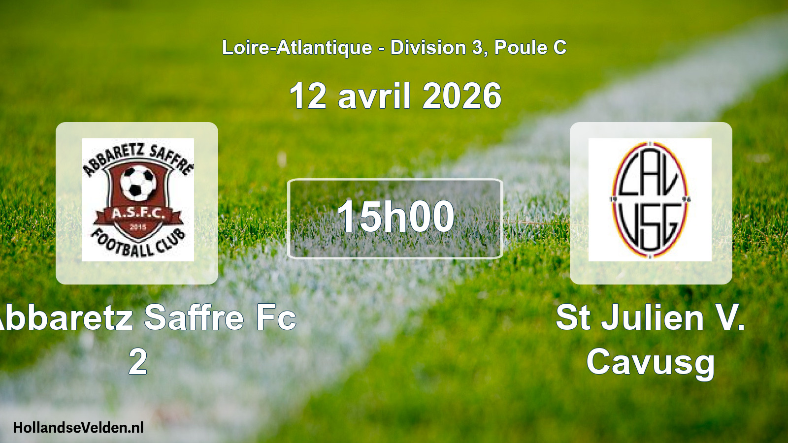 Geplande wedstrijd: Abbaretz Saffre Fc 2 - St Julien V. Cavusg (12 avril 2026)