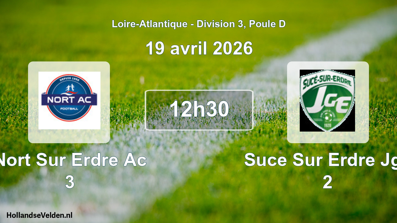 Geplande wedstrijd: Nort Sur Erdre Ac 3 - Suce Sur Erdre Jge 2 (19 april 2026)
