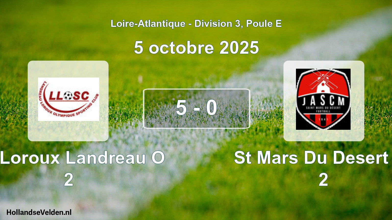 Gespeelde wedstrijd: Le Loroux Landreau O 2 - St Mars Du Desert Ja 2 5 - 0 (5 octobre 2025)