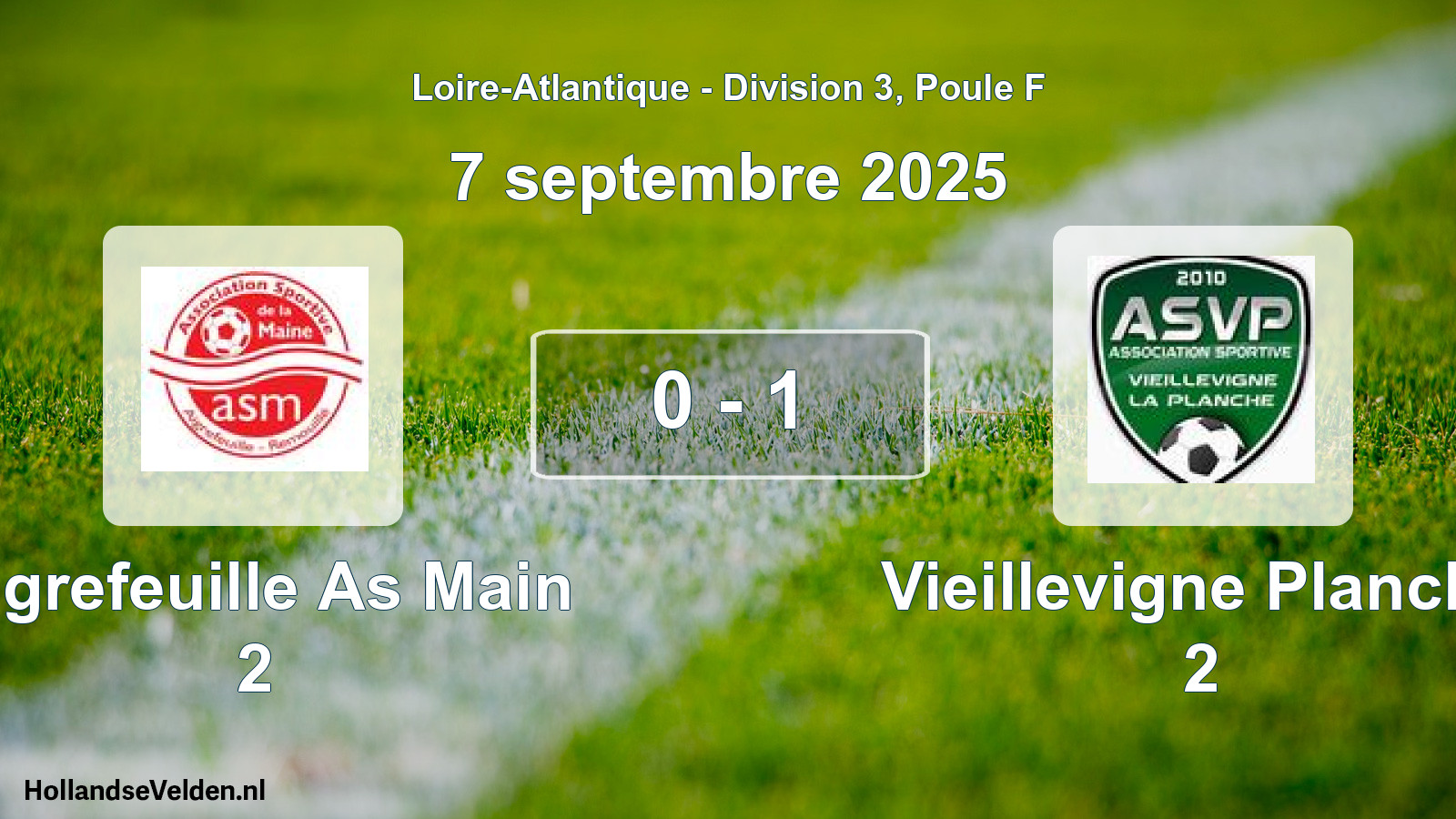 Total number of matches played: Aigrefeuille As Main 2 - Vieillevigne Planche 2 0 - 1 (7 September 2025)